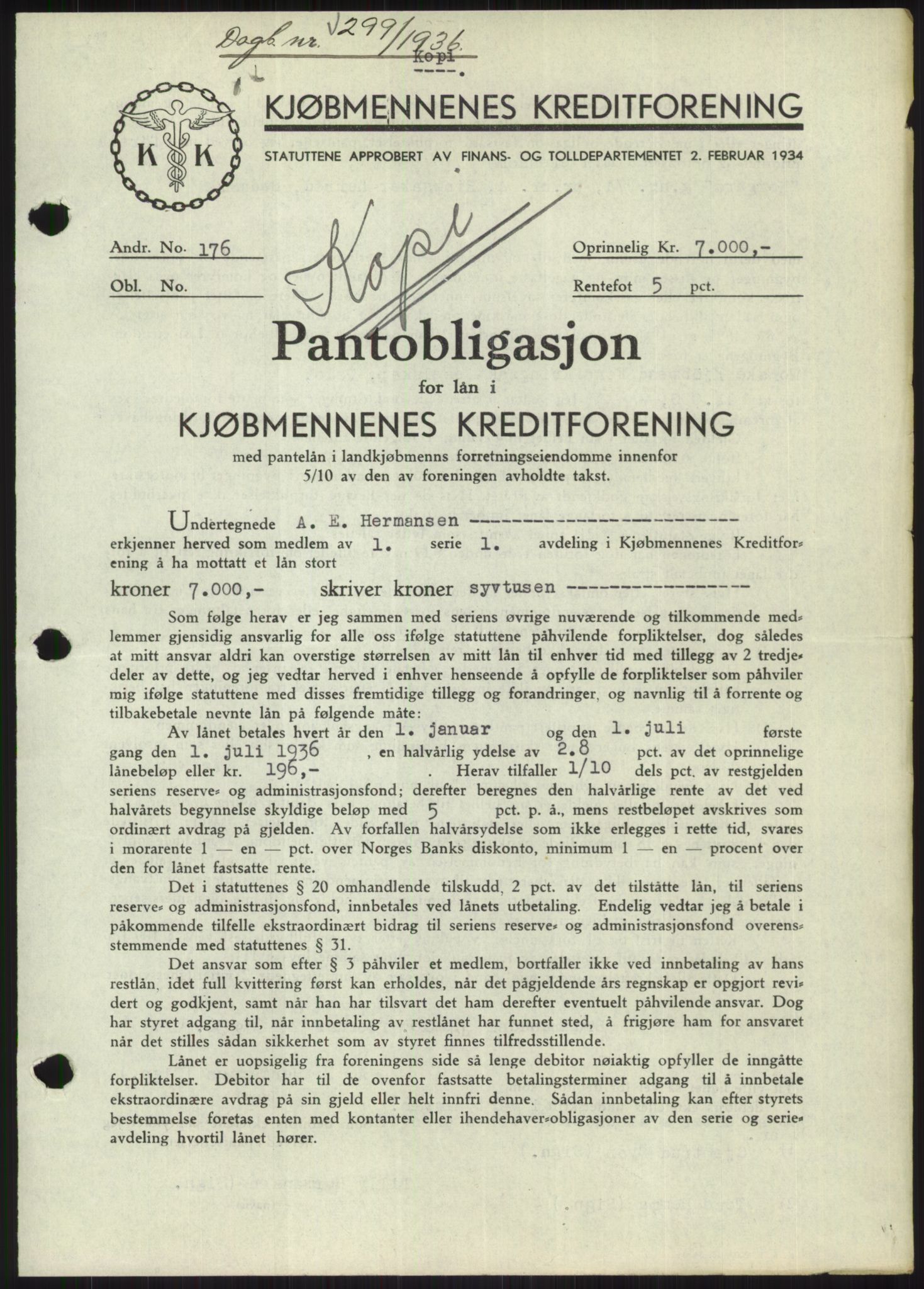 Nord-Hedmark sorenskriveri, SAH/TING-012/H/Hb/Hbf/L0001: Pantebok nr. B1, 1936-1936, Dagboknr: 299/1936