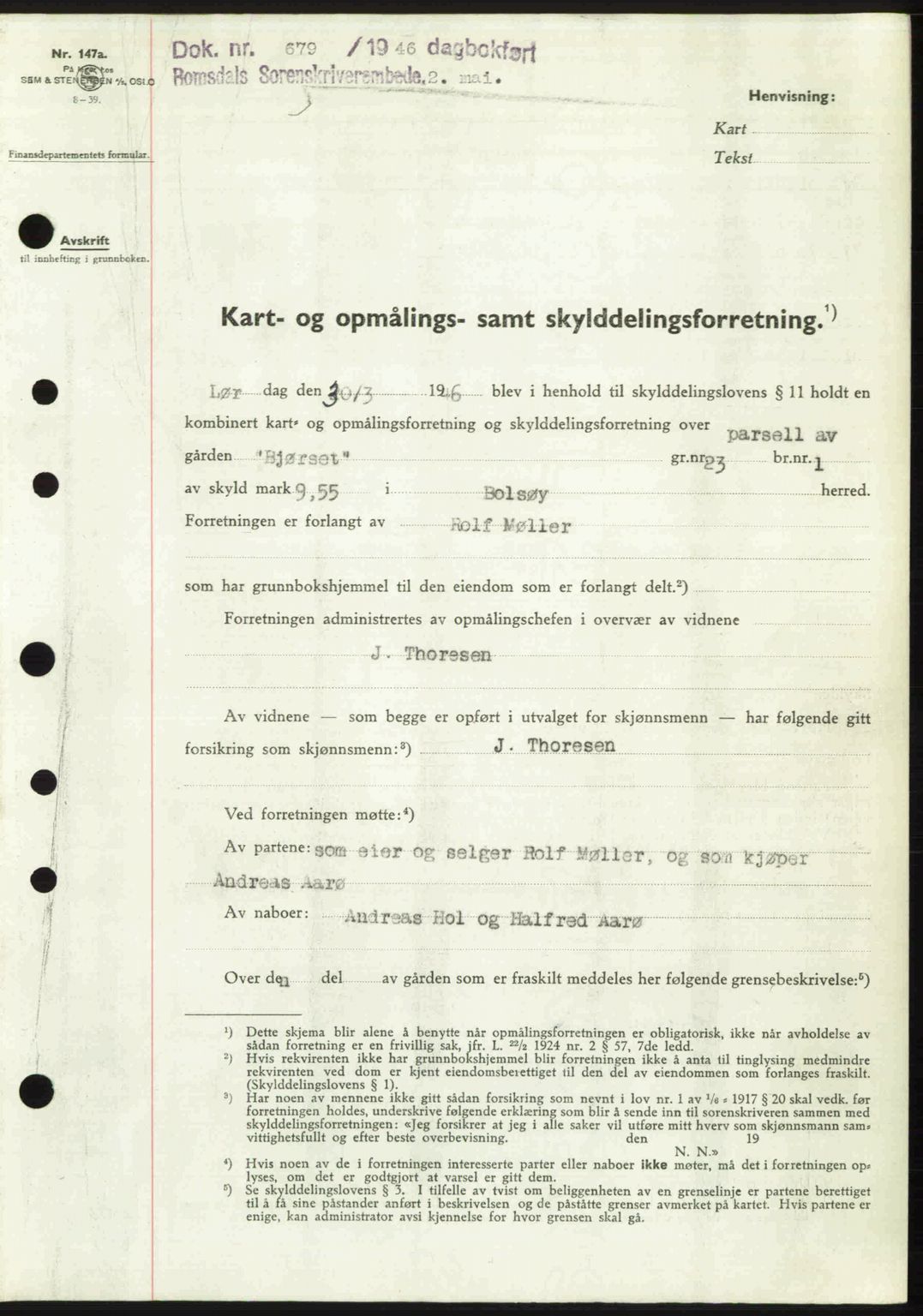 Romsdal sorenskriveri, SAT/A-4149/1/2/2C: Pantebok nr. A19, 1946-1946, Dagboknr: 679/1946