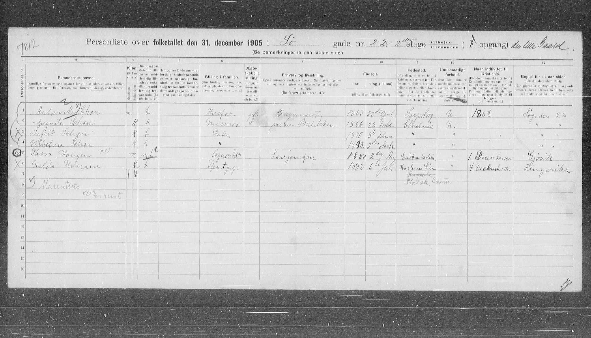OBA, Kommunal folketelling 31.12.1905 for Kristiania kjøpstad, 1905, s. 55614