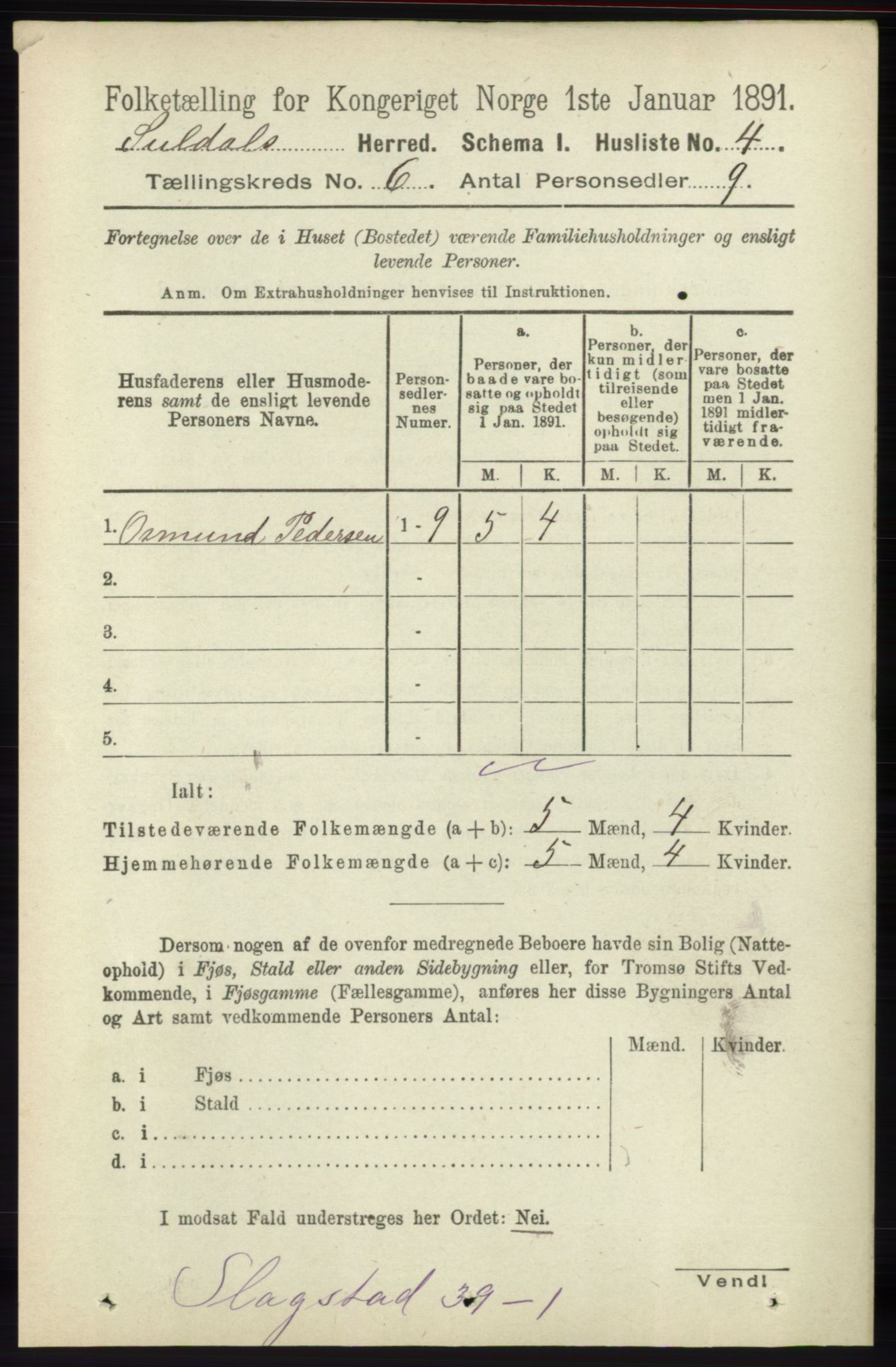 RA, Folketelling 1891 for 1134 Suldal herred, 1891, s. 1537