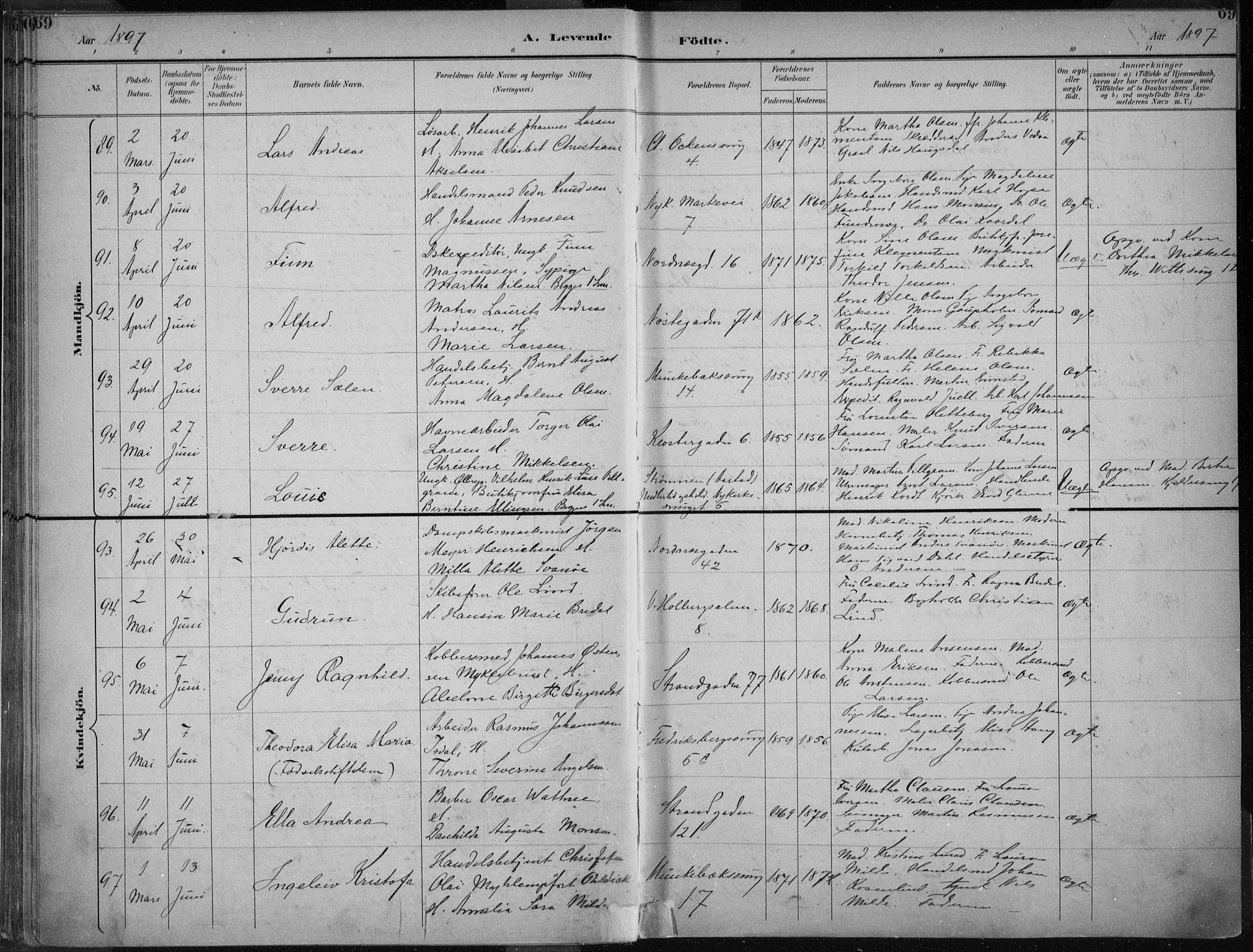 Nykirken Sokneprestembete, AV/SAB-A-77101/H/Haa/L0018: Ministerialbok nr. B 6, 1895-1903, s. 69