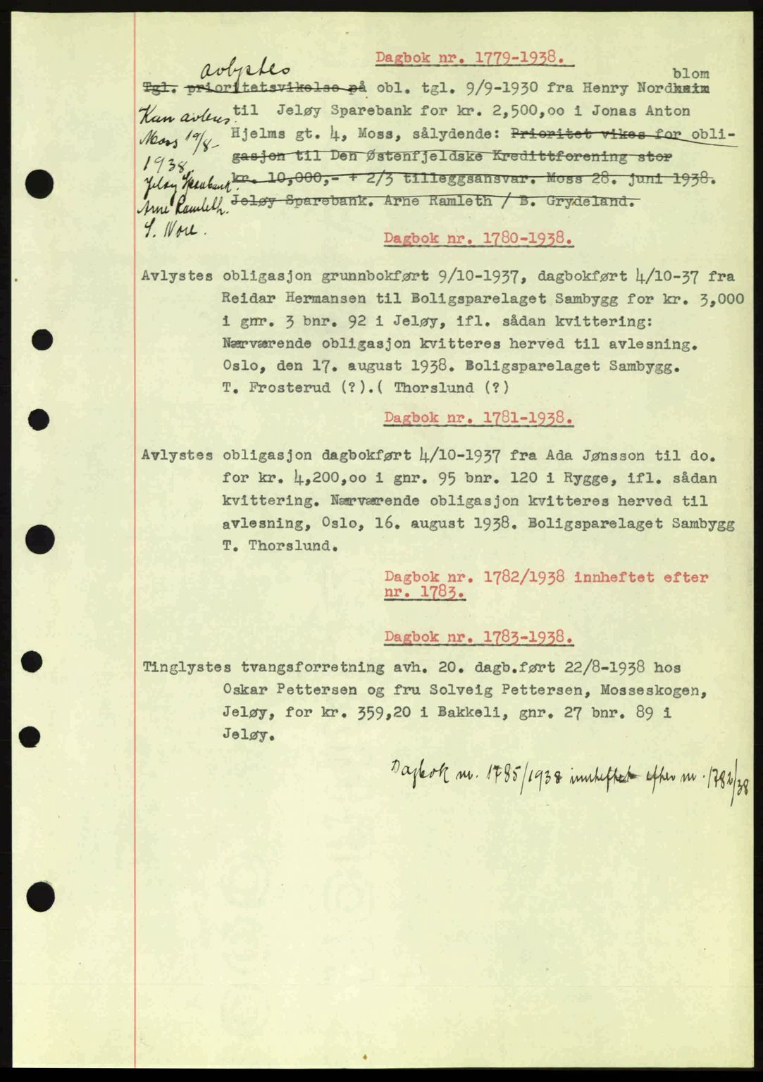 Moss sorenskriveri, SAO/A-10168: Pantebok nr. B6, 1938-1938, Dagboknr: 1779/1938