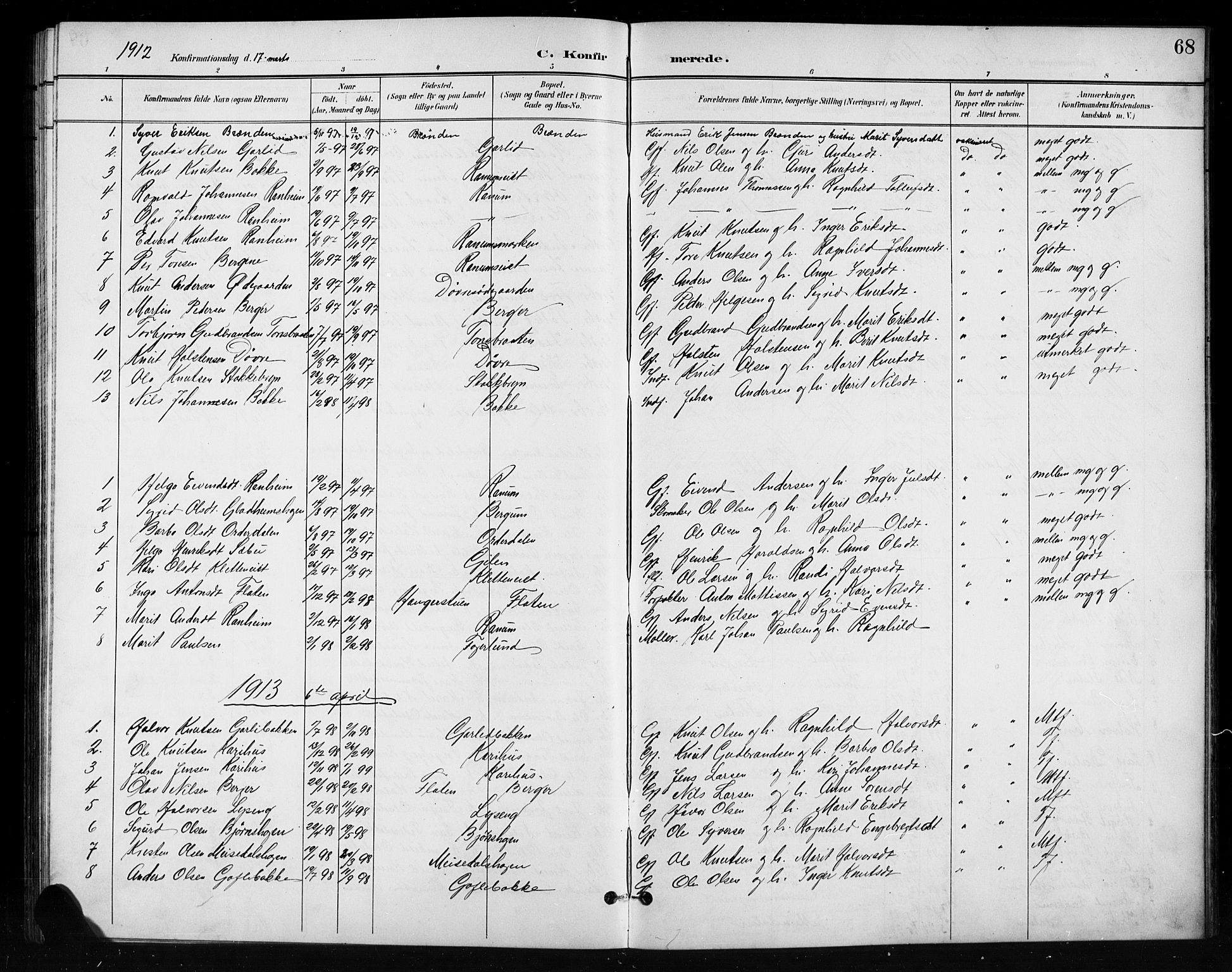 Nord-Aurdal prestekontor, SAH/PREST-132/H/Ha/Hab/L0011: Klokkerbok nr. 11, 1897-1918, s. 68