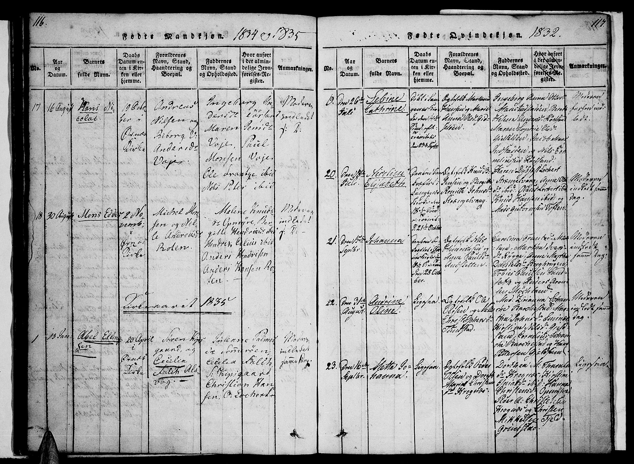 Ministerialprotokoller, klokkerbøker og fødselsregistre - Nordland, AV/SAT-A-1459/893/L1331: Ministerialbok nr. 893A04, 1820-1840, s. 116-117