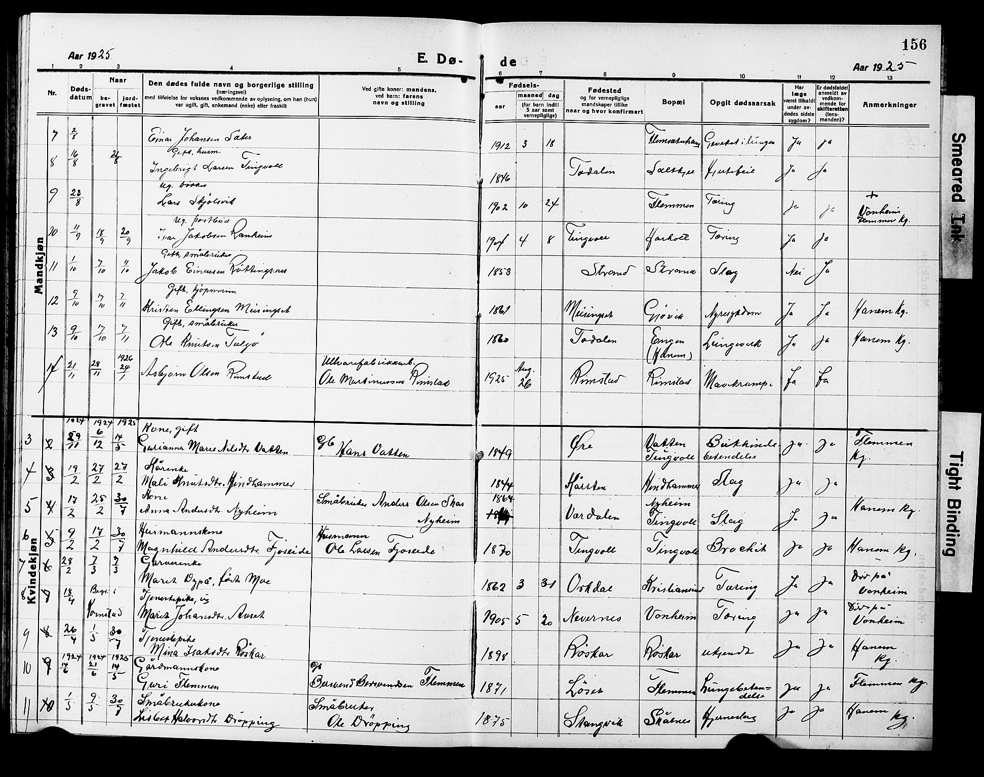 Ministerialprotokoller, klokkerbøker og fødselsregistre - Møre og Romsdal, AV/SAT-A-1454/586/L0994: Klokkerbok nr. 586C05, 1919-1927, s. 156