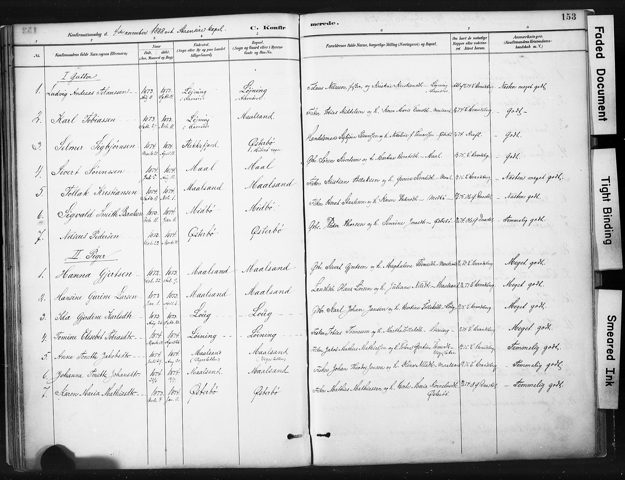 Sokndal sokneprestkontor, AV/SAST-A-101808: Ministerialbok nr. A 11.1, 1887-1905, s. 153