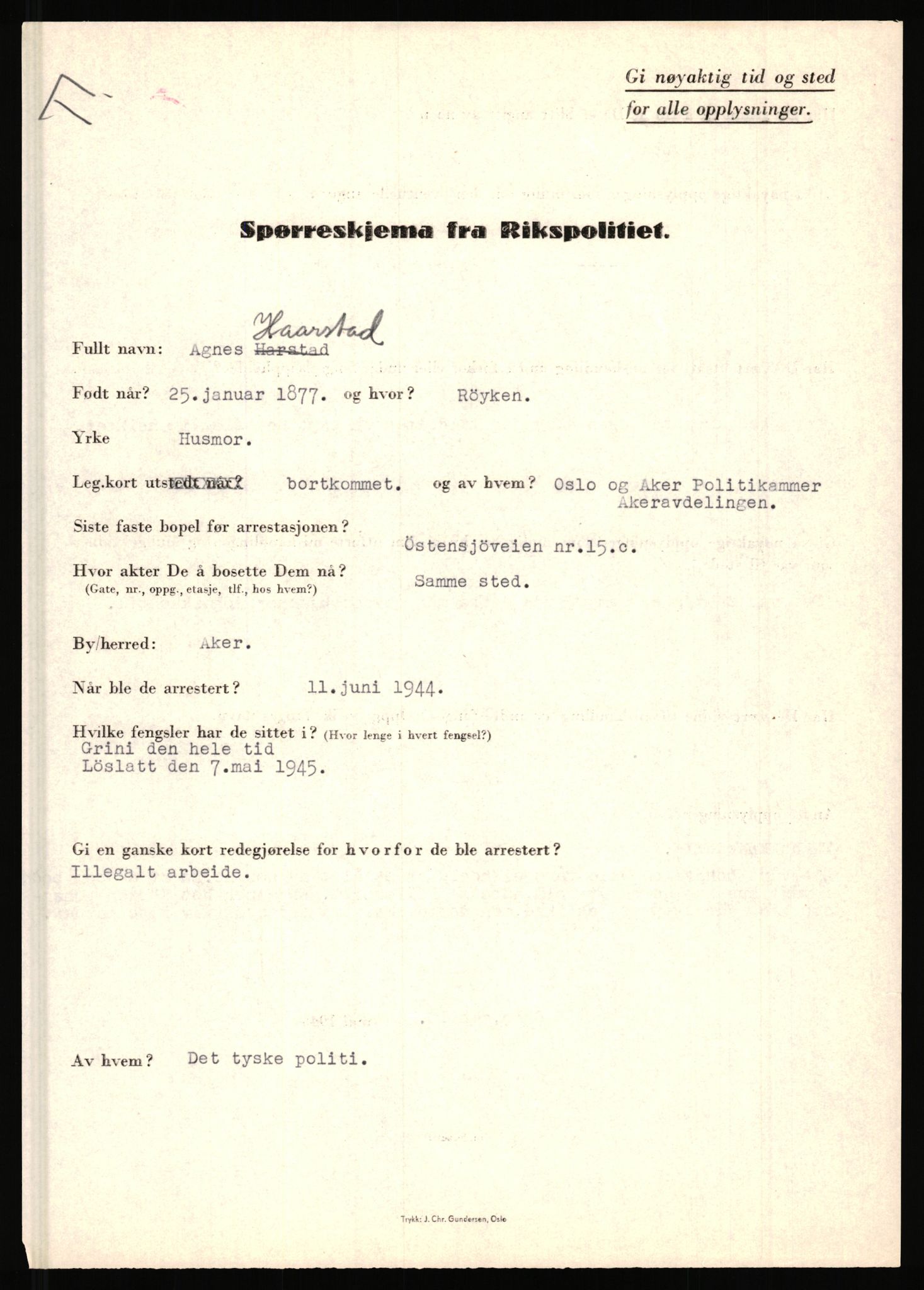 Rikspolitisjefen, AV/RA-S-1560/L/L0007: Heen, Erik C. - Iversen, Trygve, 1940-1945, s. 1047