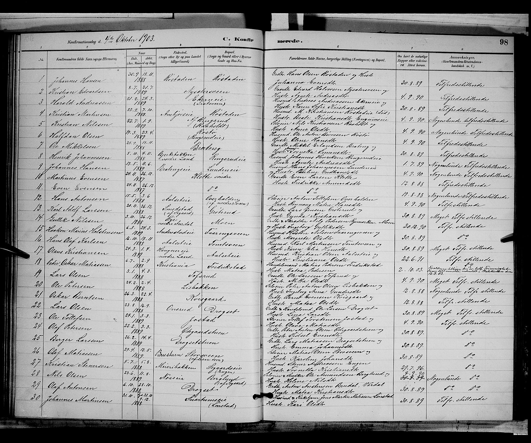 Biri prestekontor, AV/SAH-PREST-096/H/Ha/Hab/L0003: Klokkerbok nr. 3, 1892-1905, s. 98