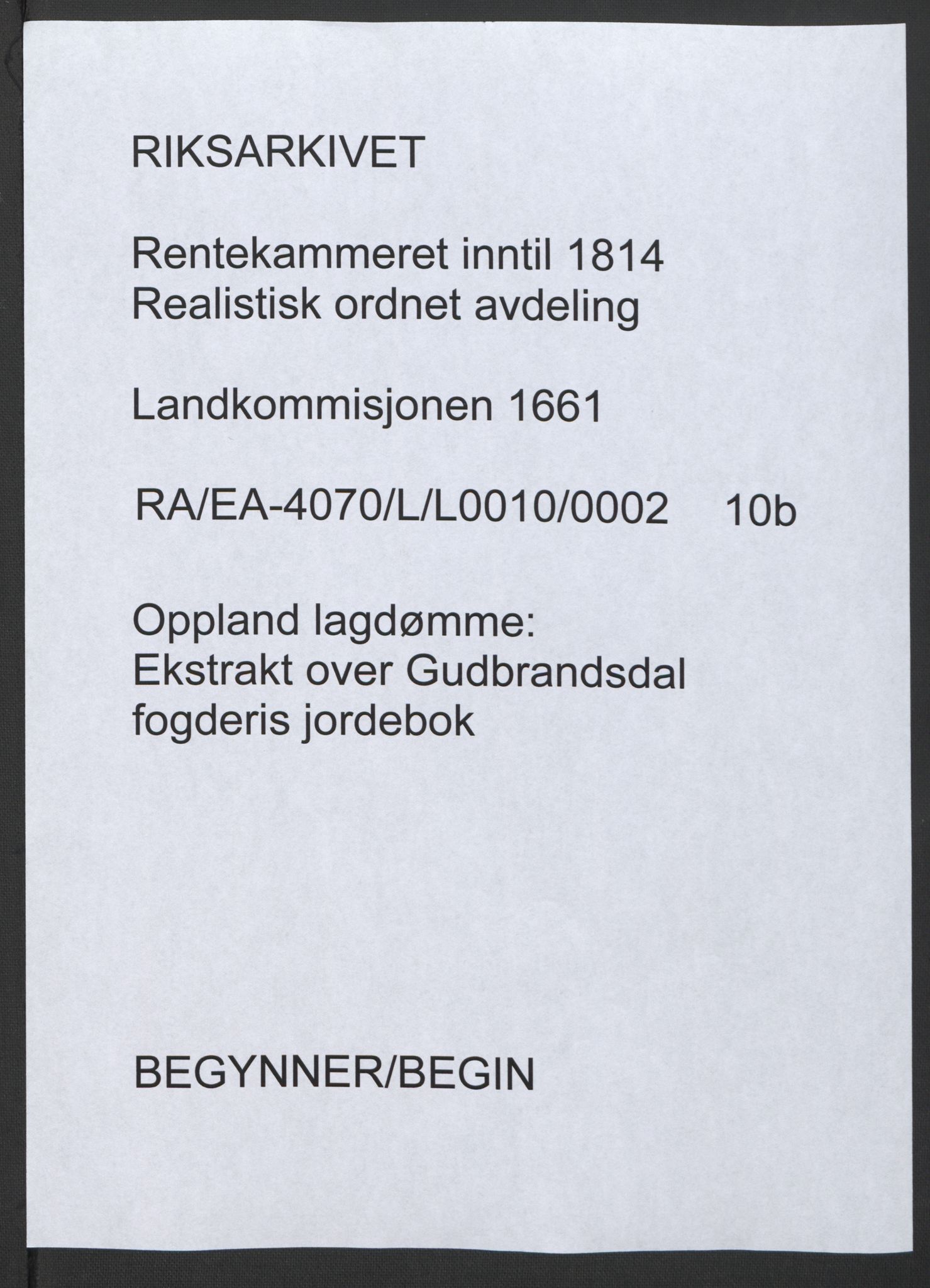 Rentekammeret inntil 1814, Realistisk ordnet avdeling, RA/EA-4070/L/L0010/0002: Oppland lagdømme: / Ekstrakt over Gudbrandsdal fogderis jordebok, 1661