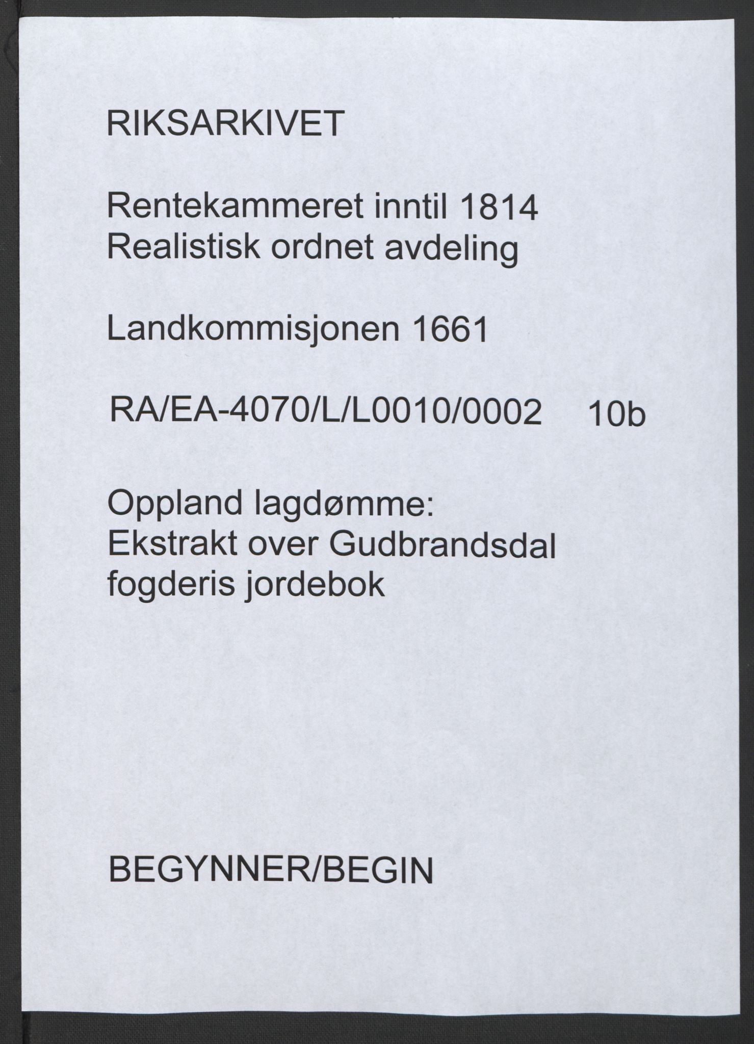 Rentekammeret inntil 1814, Realistisk ordnet avdeling, AV/RA-EA-4070/L/L0010/0002: Oppland lagdømme: / Ekstrakt over Gudbrandsdal fogderis jordebok, 1661