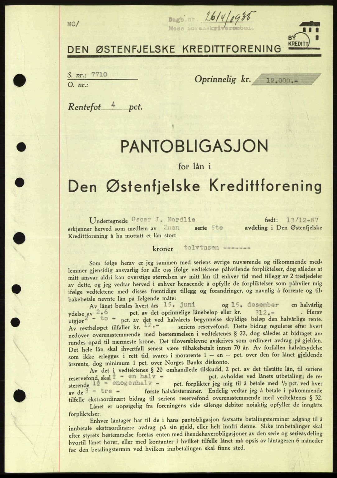 Moss sorenskriveri, SAO/A-10168: Pantebok nr. B6, 1938-1938, Dagboknr: 2614/1938