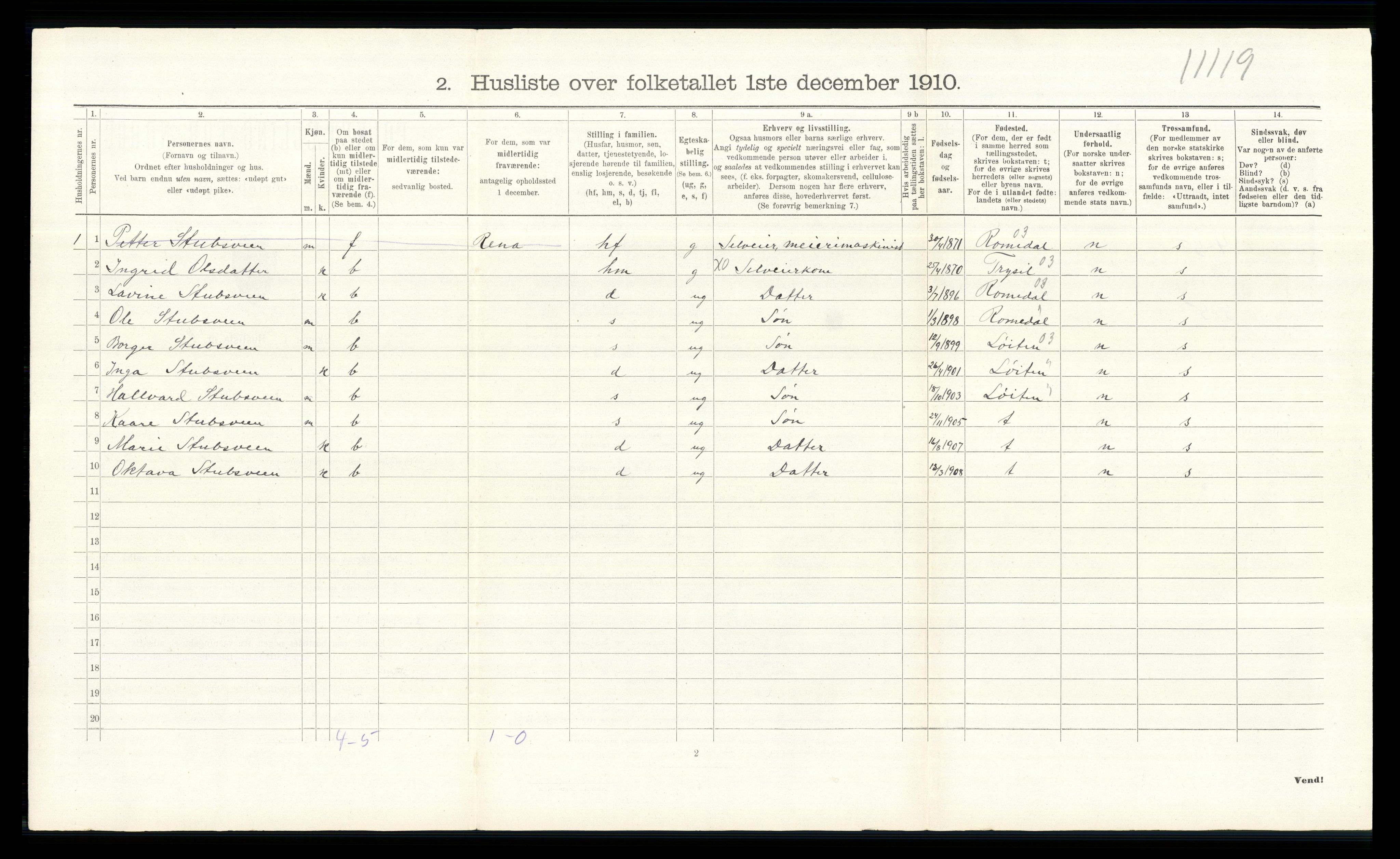 RA, Folketelling 1910 for 0429 Åmot herred, 1910, s. 520