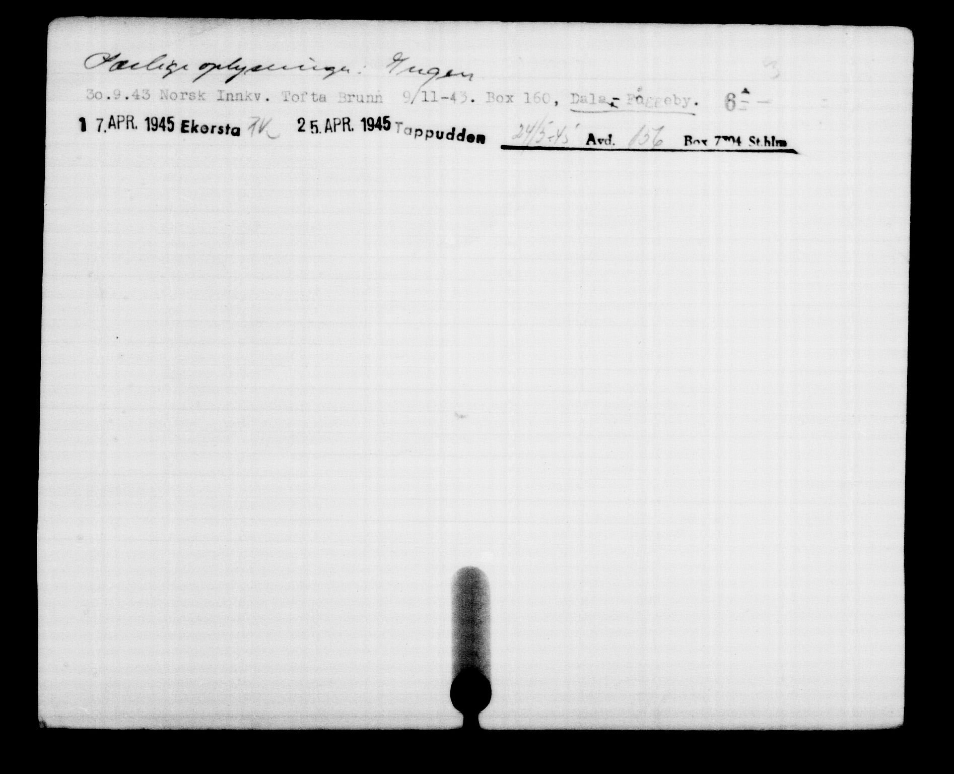 Utenriksstasjonene, Legasjonen i Stockholm, Flyktningkontoret, AV/RA-S-6753/V/Va/L0001: Kjesäterkartoteket, flyktninger med registreringsnr. 1-1000, 1940-1945, s. 1146