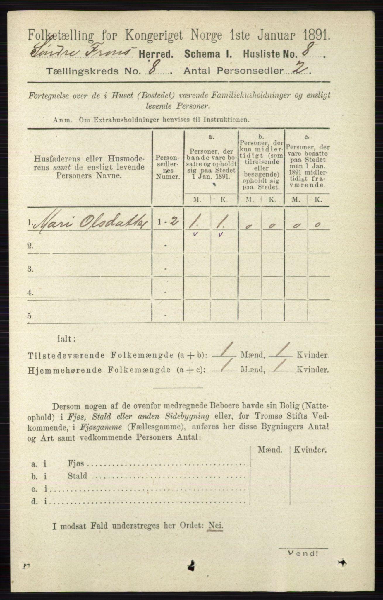 RA, Folketelling 1891 for 0519 Sør-Fron herred, 1891, s. 3715