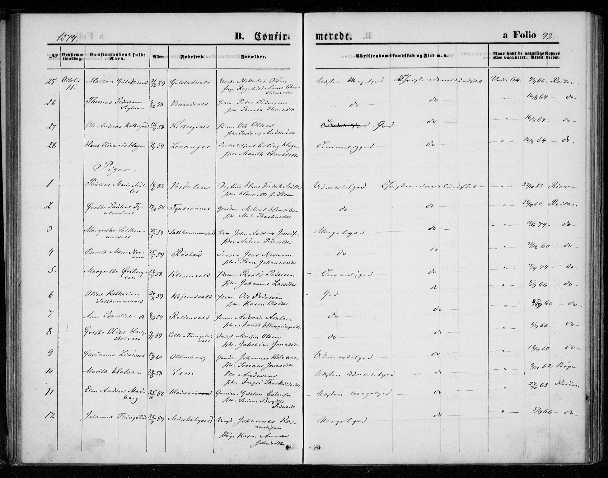 Ministerialprotokoller, klokkerbøker og fødselsregistre - Nord-Trøndelag, SAT/A-1458/721/L0206: Ministerialbok nr. 721A01, 1864-1874, s. 92