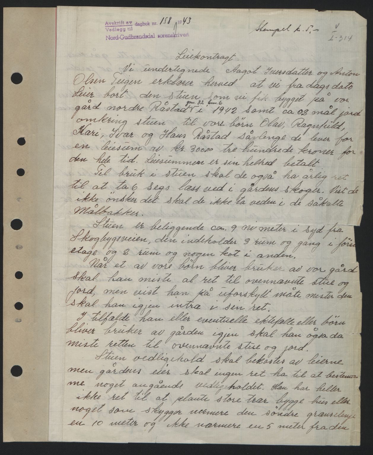 Nord-Gudbrandsdal tingrett, AV/SAH-TING-002/H/Hb/Hbb/L0010: Pantebok nr. FA10, 1943-1943, Dagboknr: 158/1943