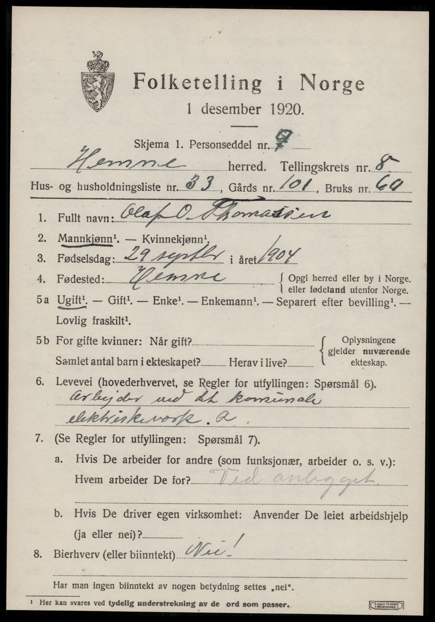 SAT, Folketelling 1920 for 1612 Hemne herred, 1920, s. 5130