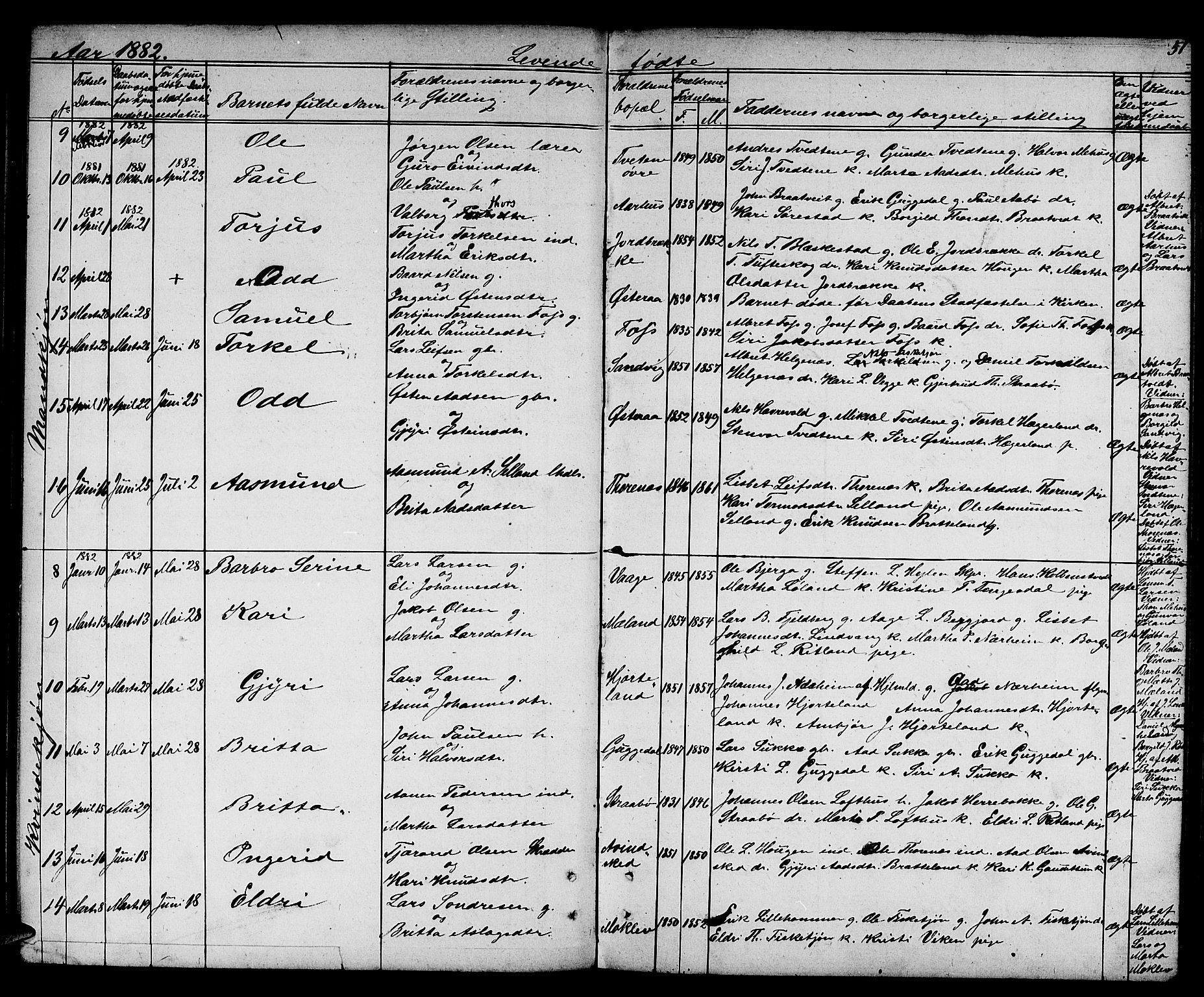 Suldal sokneprestkontor, AV/SAST-A-101845/01/V/L0004: Klokkerbok nr. B 4, 1866-1885, s. 51