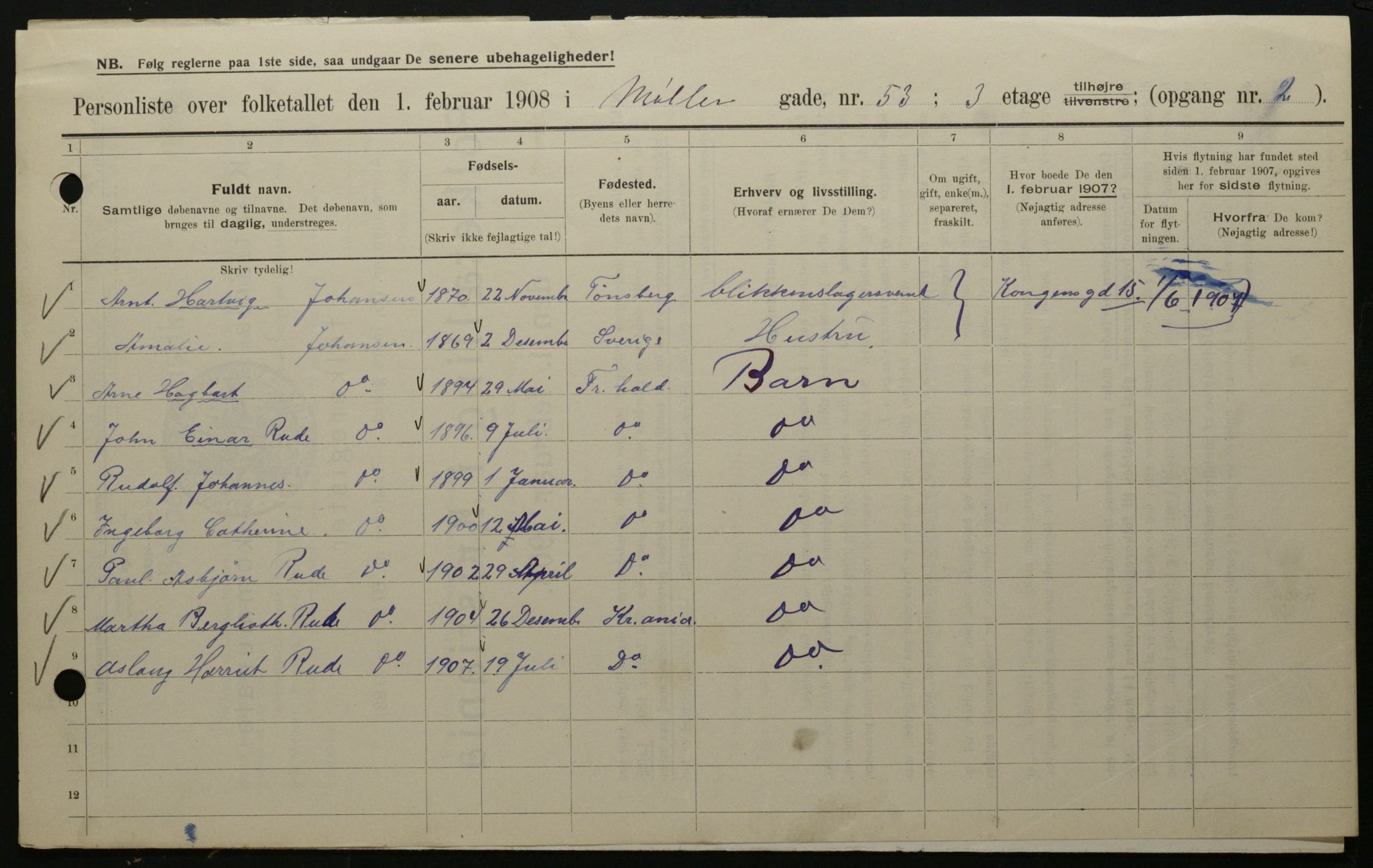 OBA, Kommunal folketelling 1.2.1908 for Kristiania kjøpstad, 1908, s. 61855