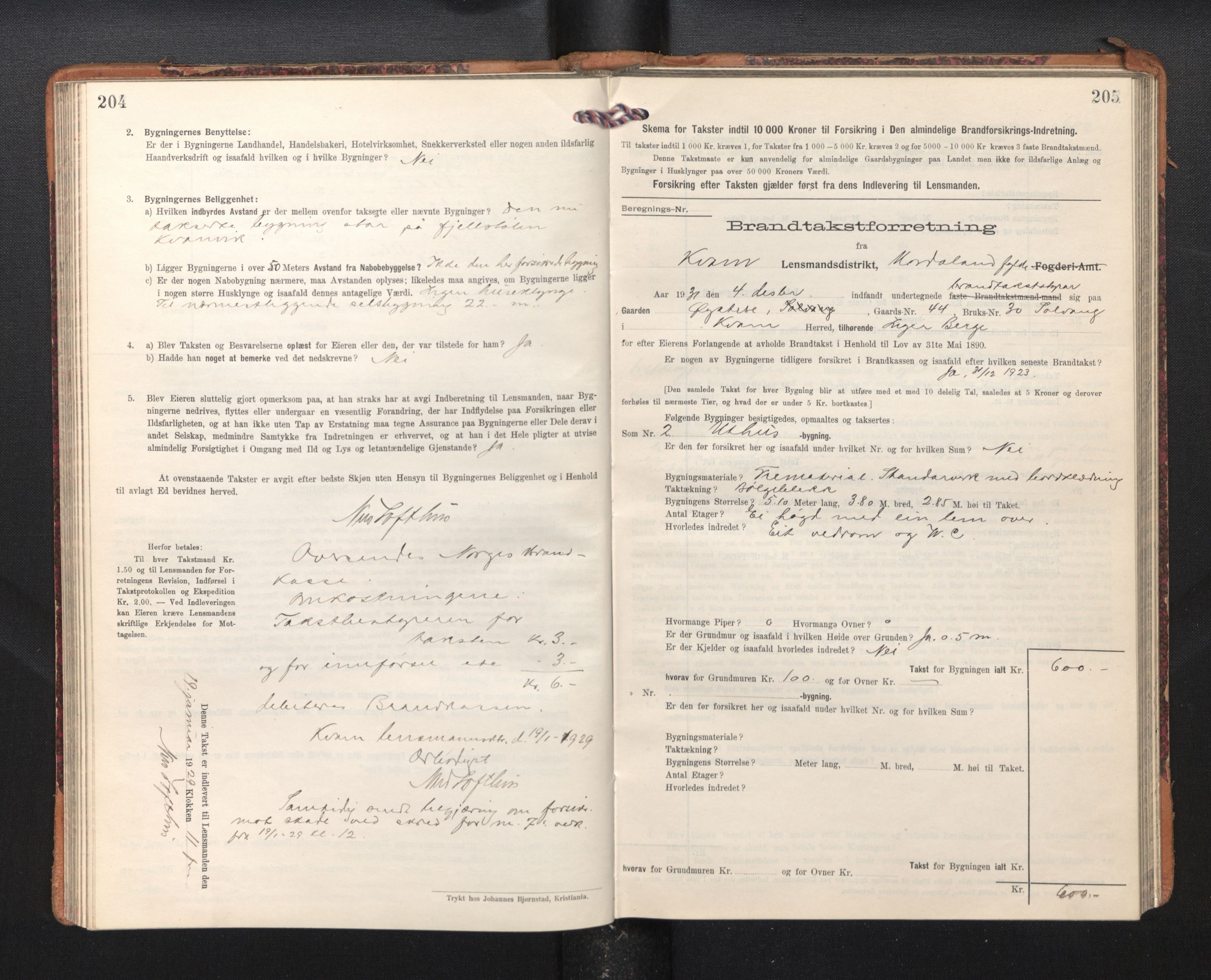 Lensmannen i Kvam, AV/SAB-A-33201/0012/L0006: Branntakstprotokoll, skjematakst, 1913-1955, s. 204-205