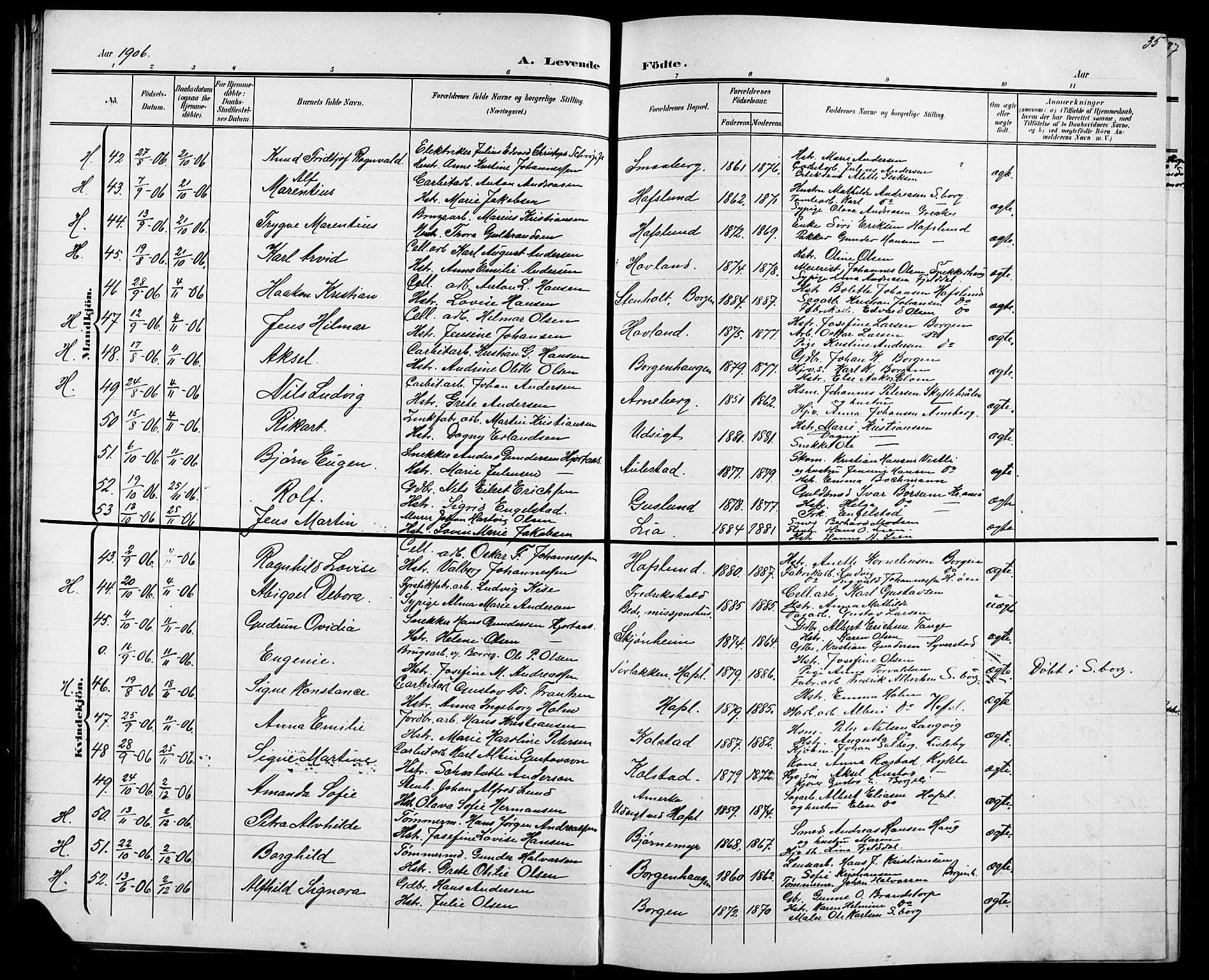 Skjeberg prestekontor Kirkebøker, AV/SAO-A-10923/G/Ga/L0002: Klokkerbok nr. I 2, 1901-1924, s. 35