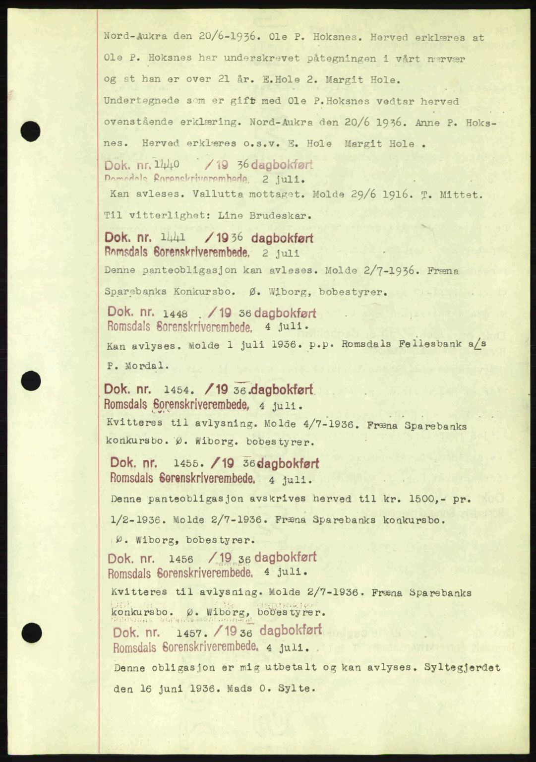 Romsdal sorenskriveri, AV/SAT-A-4149/1/2/2C: Pantebok nr. C1a, 1936-1945, Dagboknr: 1440/1936