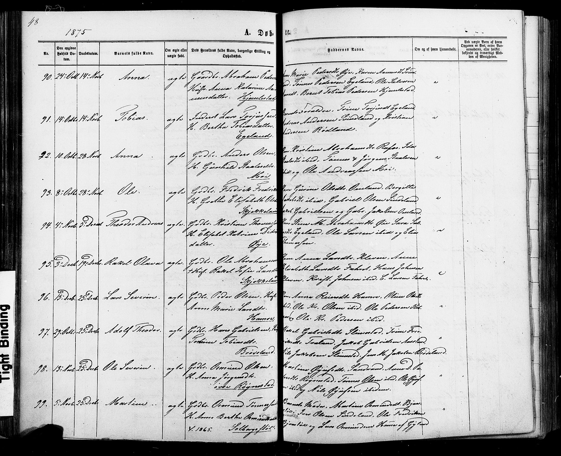Kvinesdal sokneprestkontor, SAK/1111-0026/F/Fa/Fab/L0007: Ministerialbok nr. A 7, 1870-1885, s. 48