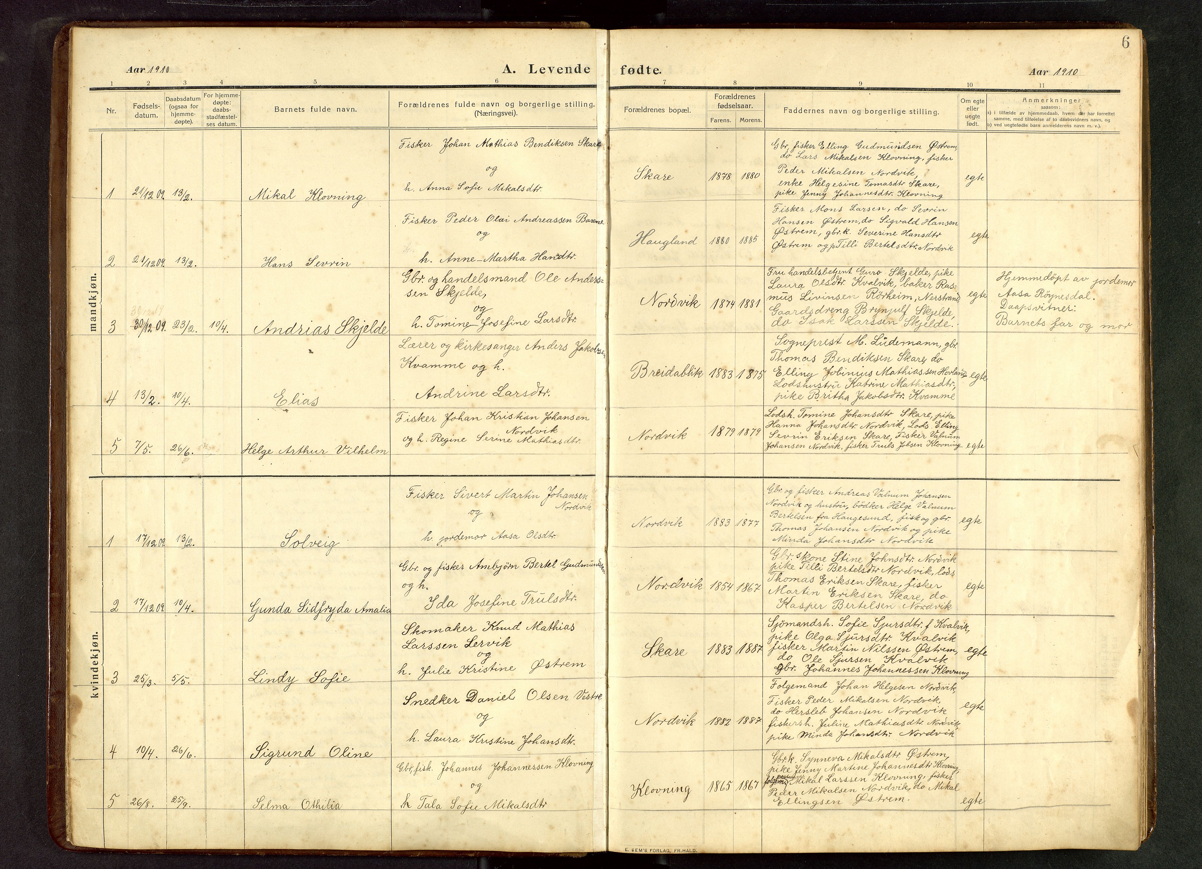 Torvastad sokneprestkontor, AV/SAST-A -101857/H/Ha/Hab/L0012: Klokkerbok nr. B 12, 1909-1945, s. 6