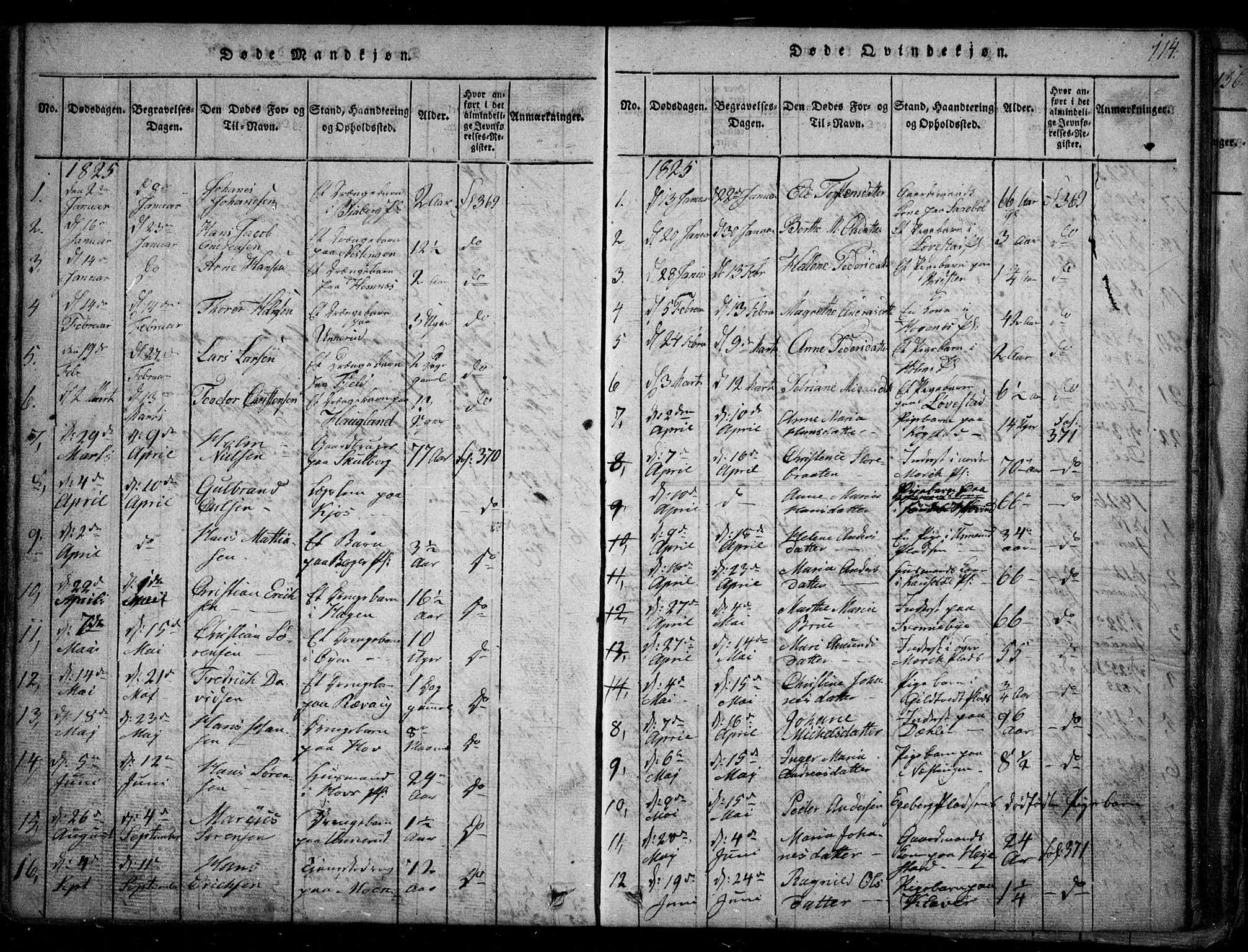 Spydeberg prestekontor Kirkebøker, AV/SAO-A-10924/G/Ga/L0001: Klokkerbok nr. I 1, 1814-1868, s. 114