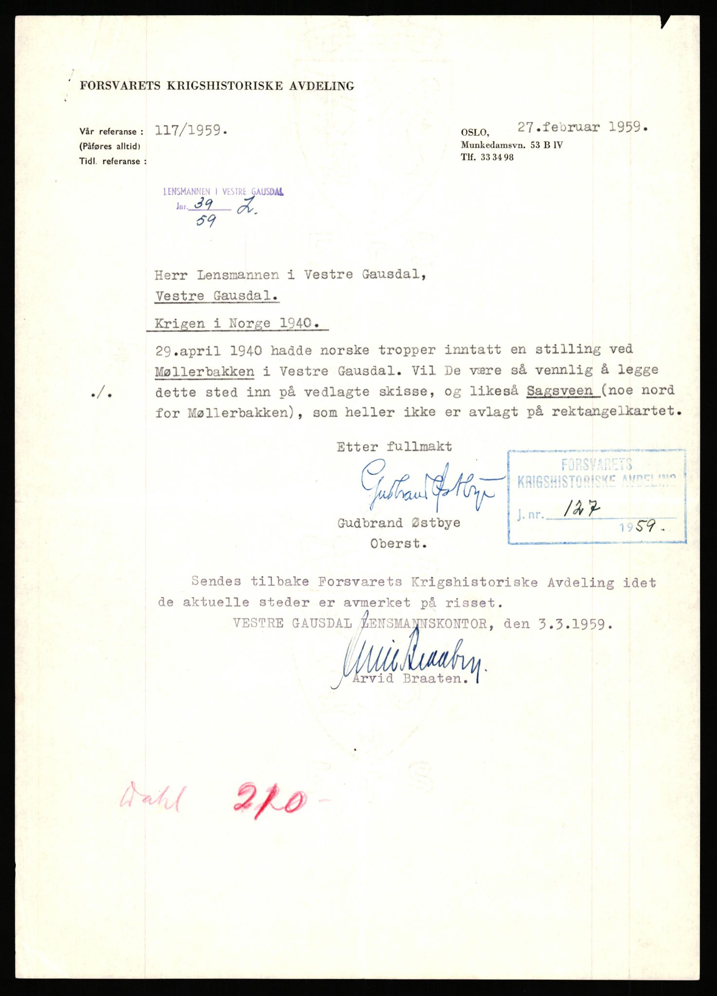 Forsvaret, Forsvarets krigshistoriske avdeling, AV/RA-RAFA-2017/Y/Yb/L0065: II-C-11-210  -  2. Divisjon., 1940