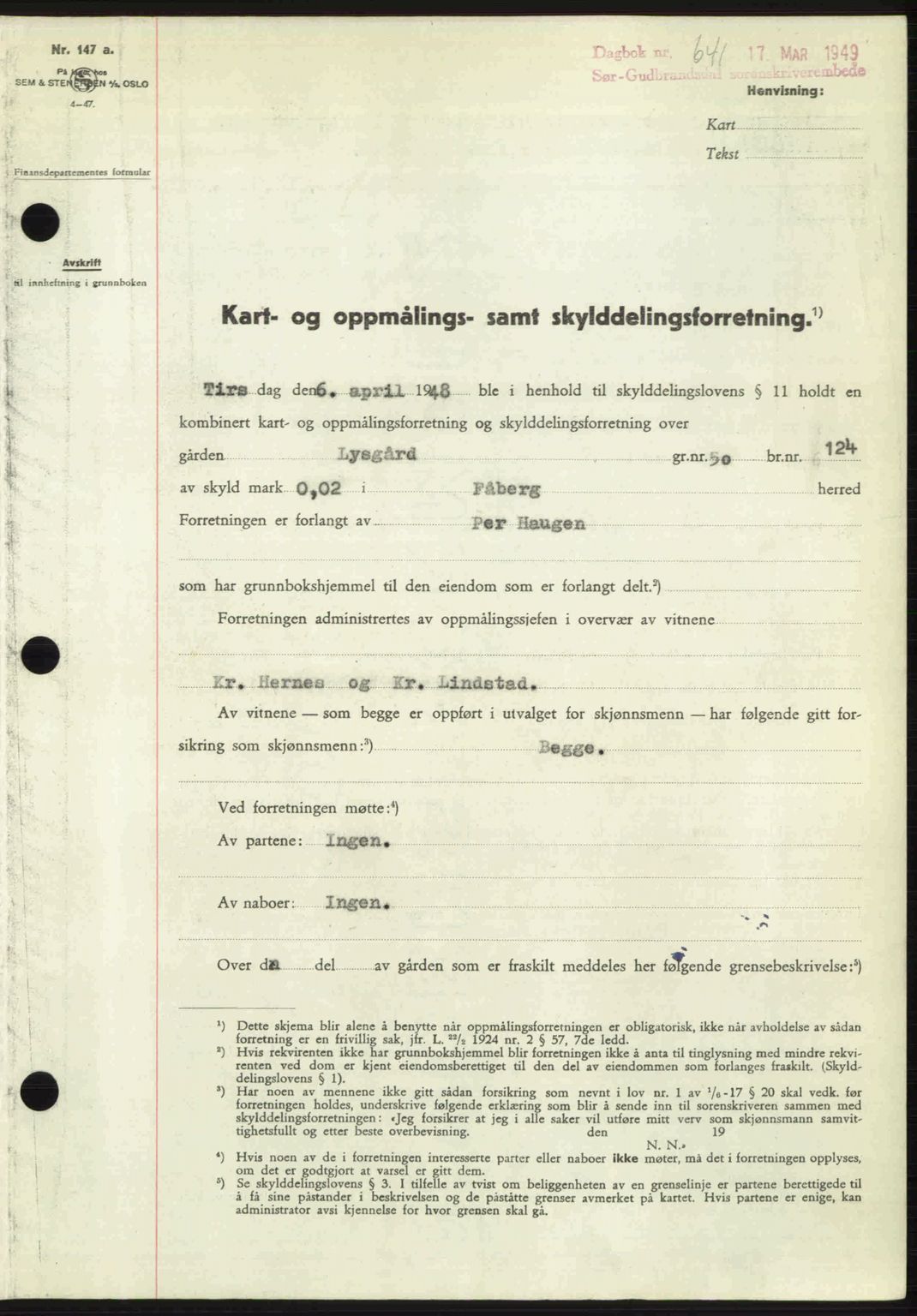 Sør-Gudbrandsdal tingrett, SAH/TING-004/H/Hb/Hbd/L0024: Pantebok nr. A24, 1948-1949, Dagboknr: 641/1949