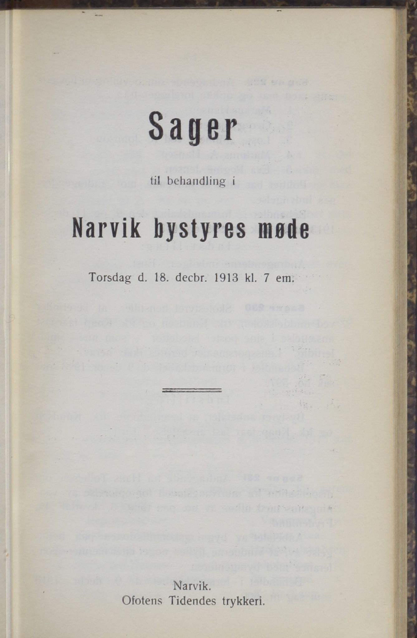 Narvik kommune. Formannskap , AIN/K-18050.150/A/Ab/L0003: Møtebok, 1913