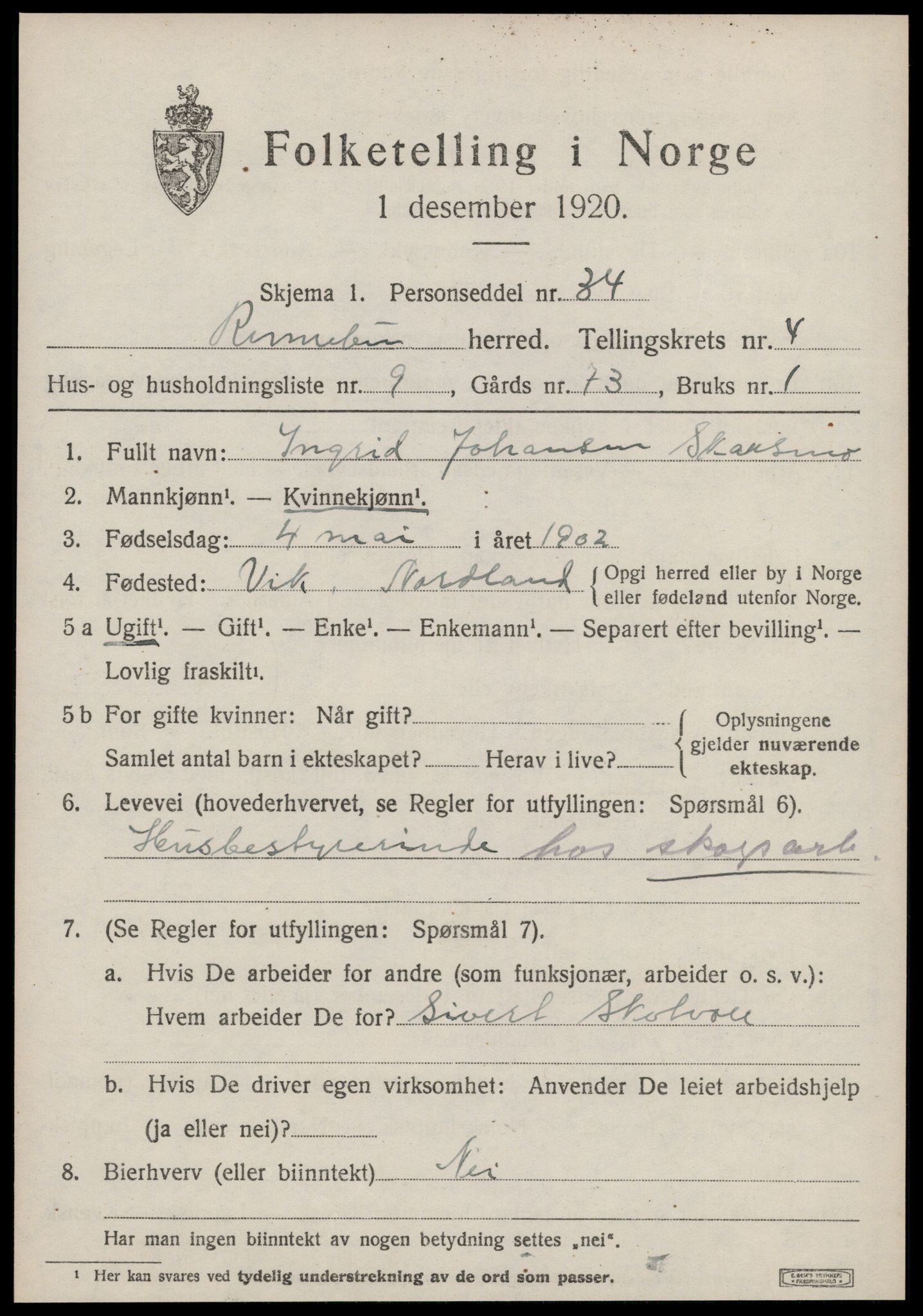 SAT, Folketelling 1920 for 1635 Rennebu herred, 1920, s. 2716