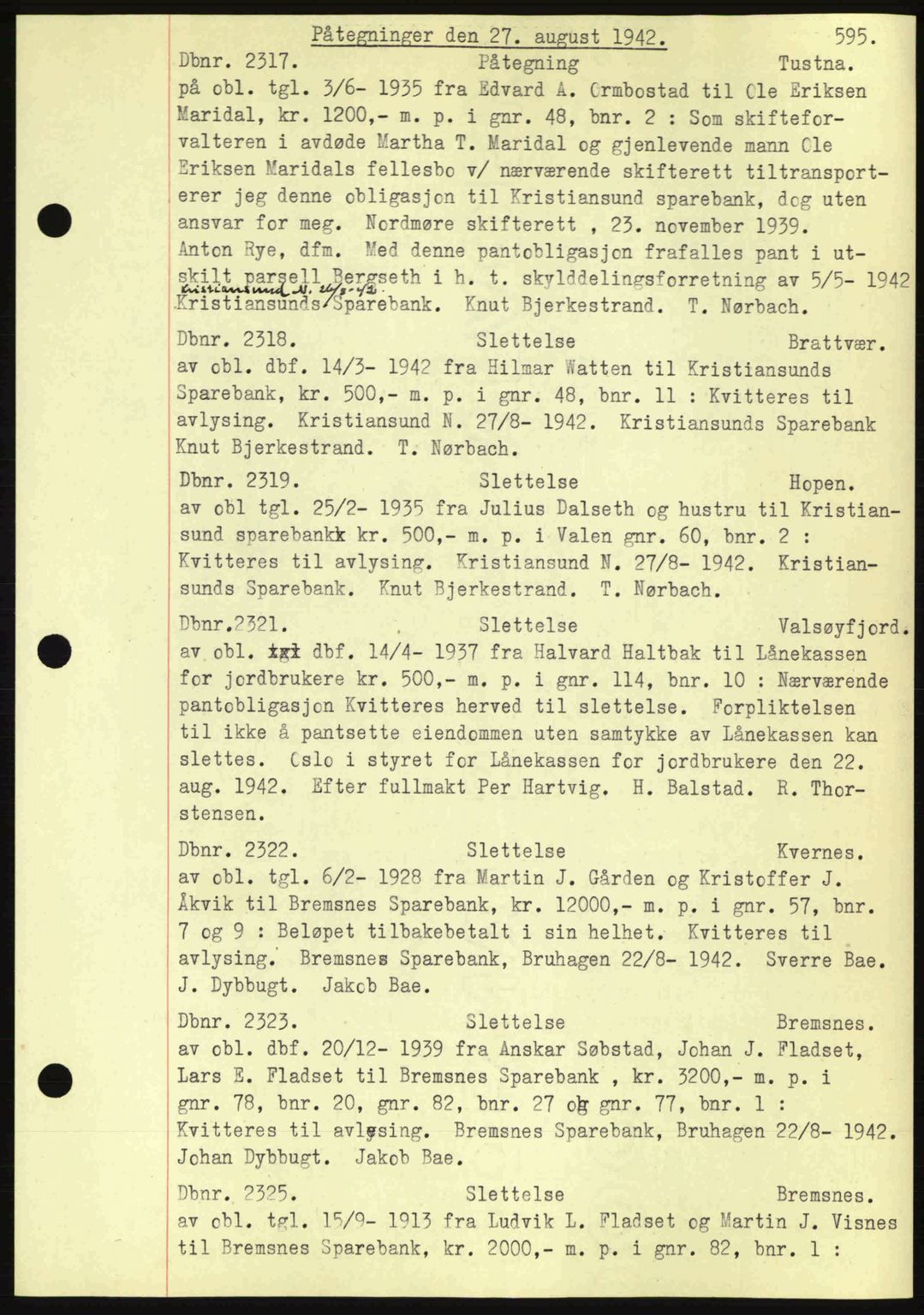 Nordmøre sorenskriveri, AV/SAT-A-4132/1/2/2Ca: Pantebok nr. C81, 1940-1945, Dagboknr: 2317/1942