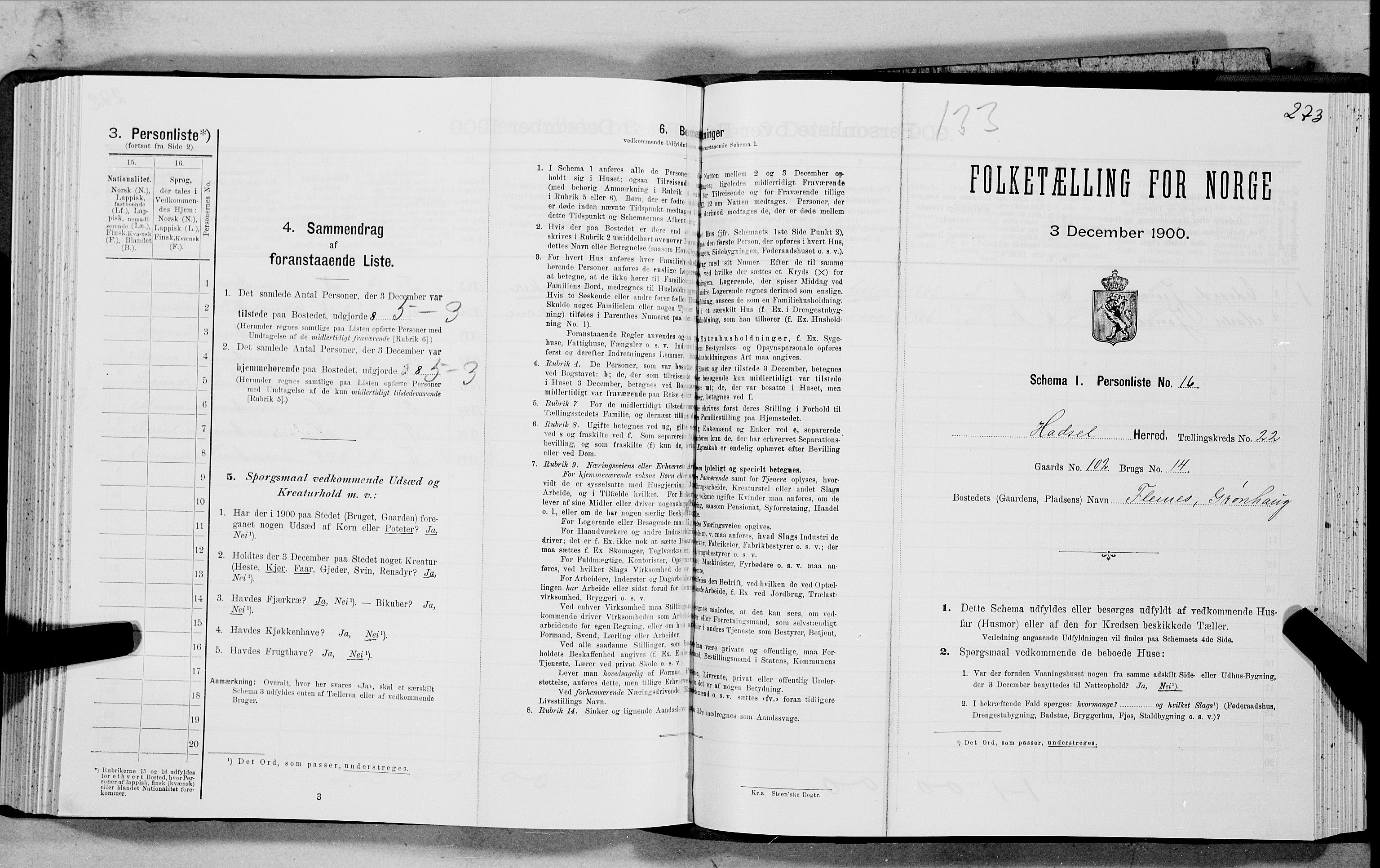 SAT, Folketelling 1900 for 1866 Hadsel herred, 1900, s. 2168