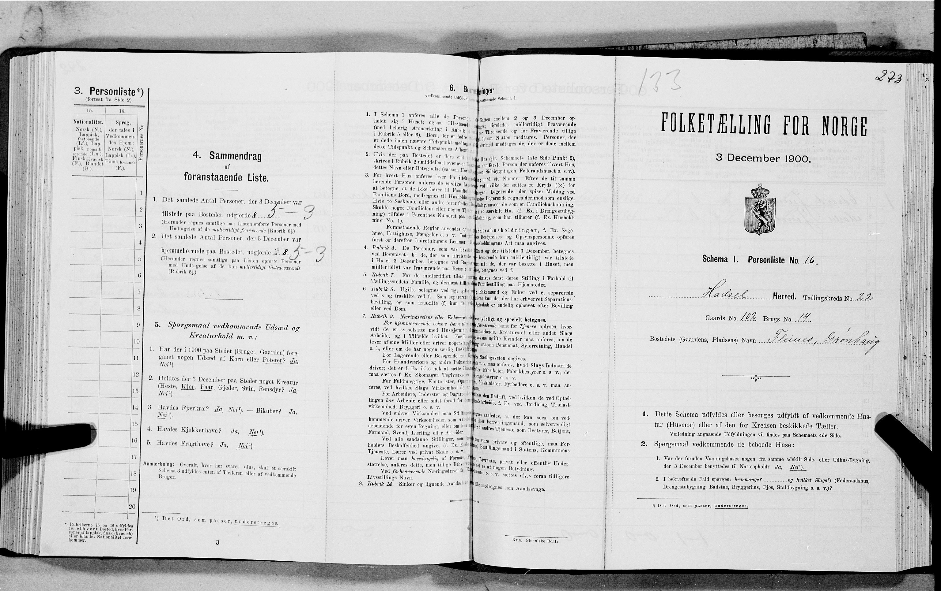 SAT, Folketelling 1900 for 1866 Hadsel herred, 1900, s. 2168