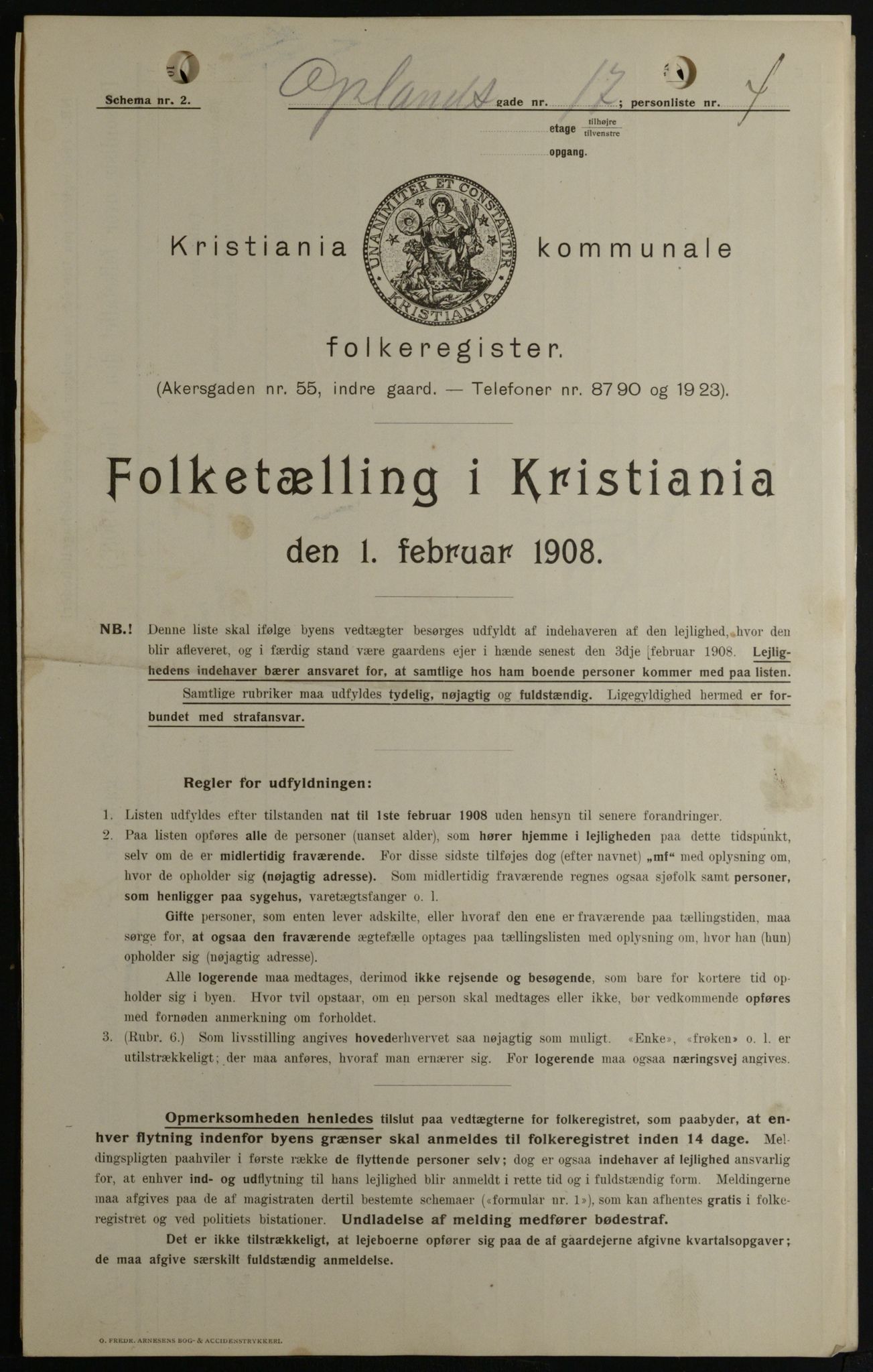 OBA, Kommunal folketelling 1.2.1908 for Kristiania kjøpstad, 1908, s. 68002