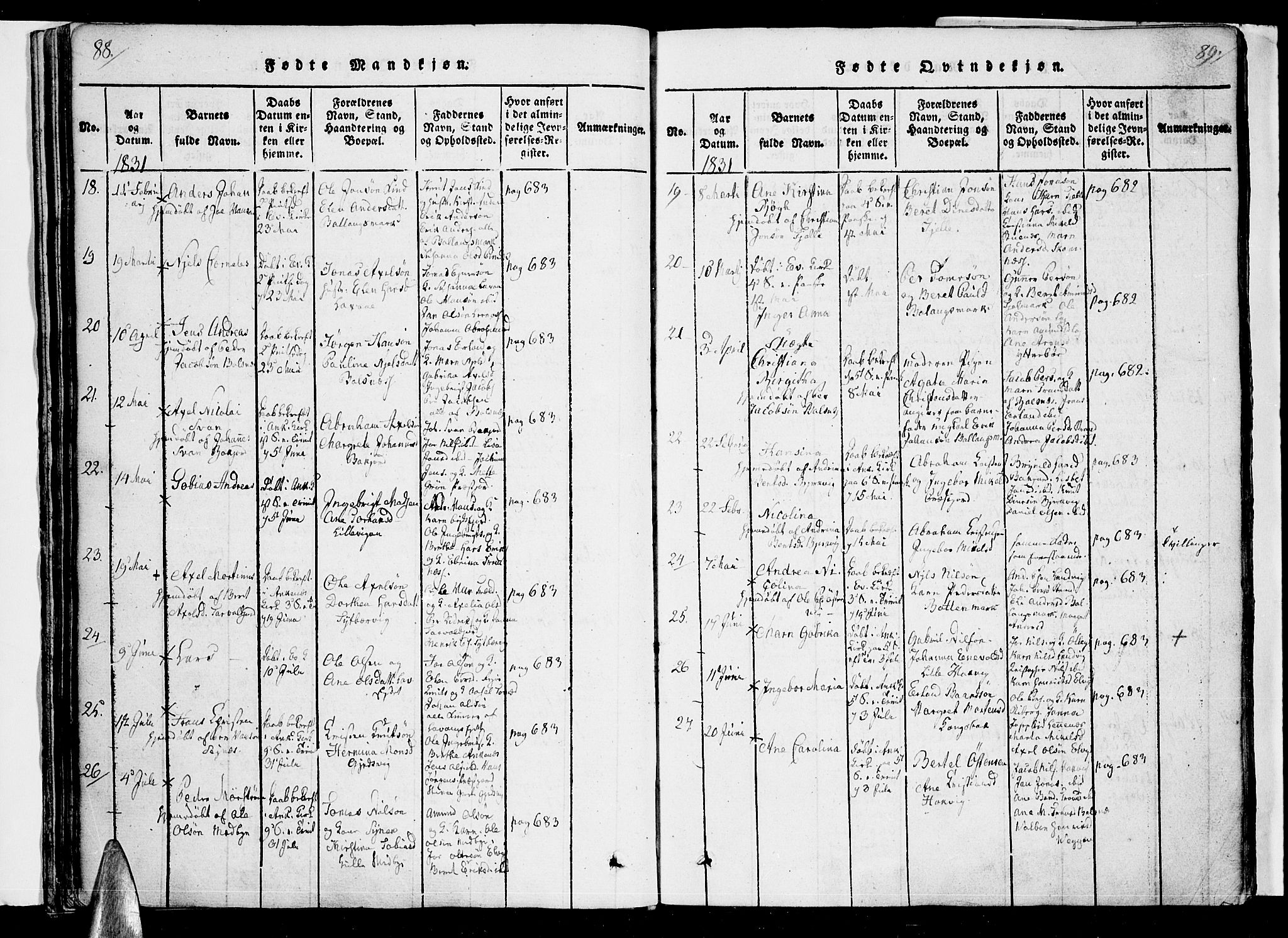 Ministerialprotokoller, klokkerbøker og fødselsregistre - Nordland, AV/SAT-A-1459/863/L0894: Ministerialbok nr. 863A06, 1821-1851, s. 88-89