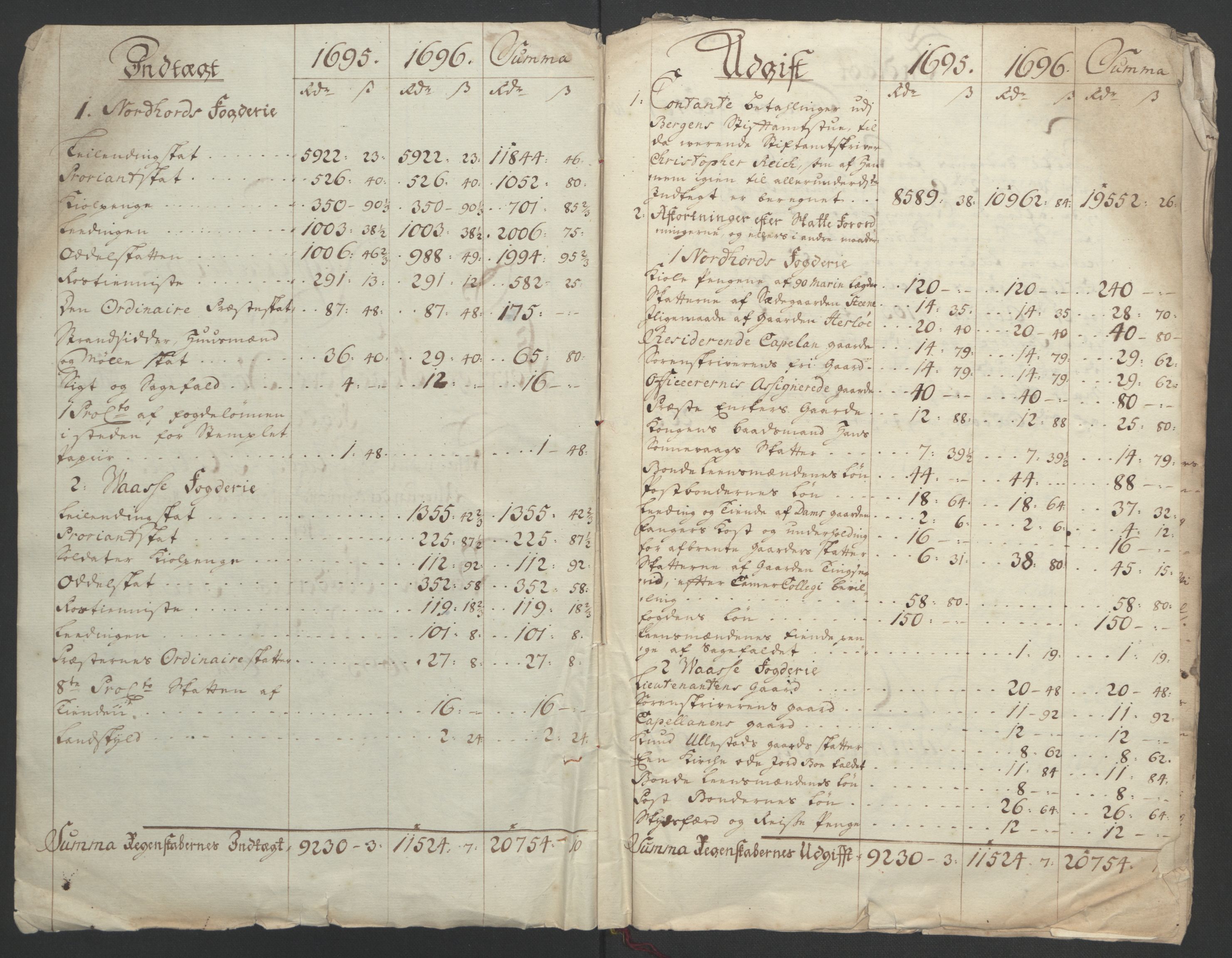 Rentekammeret inntil 1814, Reviderte regnskaper, Fogderegnskap, RA/EA-4092/R51/L3183: Fogderegnskap Nordhordland og Voss, 1695-1697, s. 274