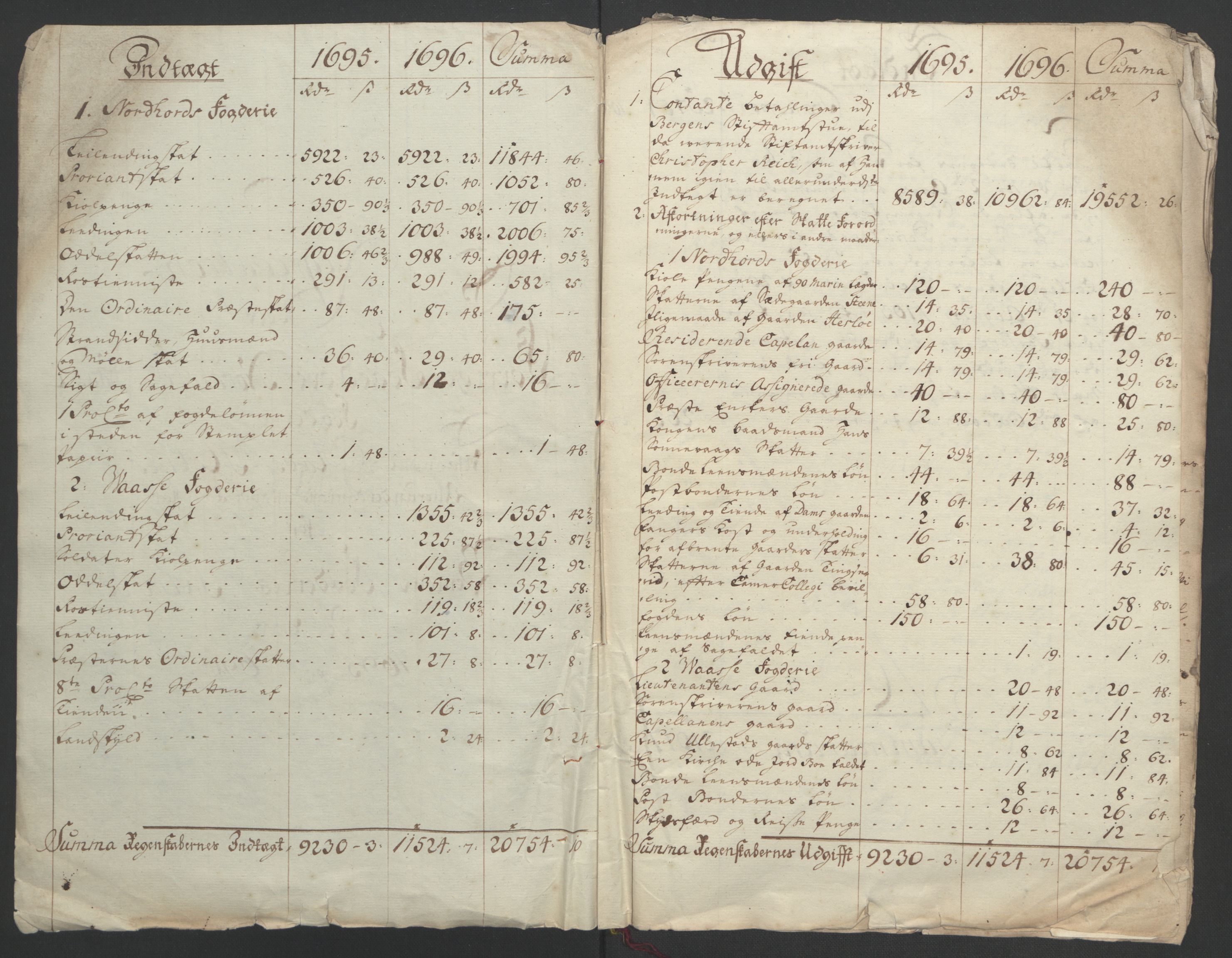 Rentekammeret inntil 1814, Reviderte regnskaper, Fogderegnskap, AV/RA-EA-4092/R51/L3183: Fogderegnskap Nordhordland og Voss, 1695-1697, s. 274