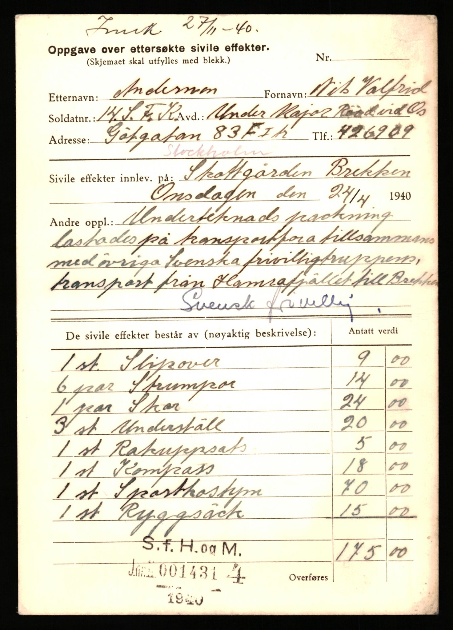 Justisdepartementet, Oppgjørsavdelingen, AV/RA-S-1056/G/Gb/L0001: Oppgaver over ettersøkte sivile effekter: Abel - Andersen, Anders J., 1940-1942, s. 1203