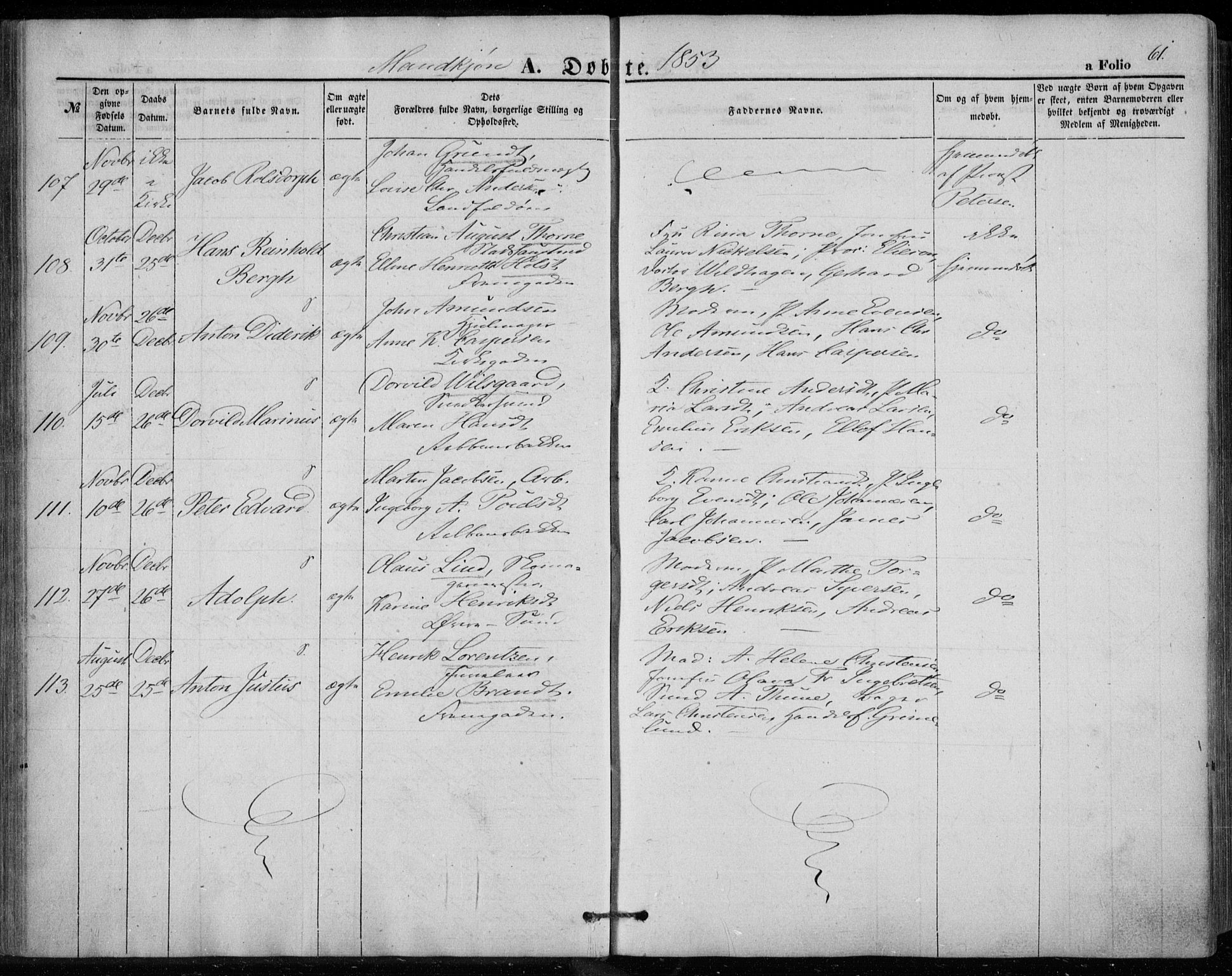 Bragernes kirkebøker, AV/SAKO-A-6/F/Fb/L0002: Ministerialbok nr. II 2, 1848-1859, s. 61