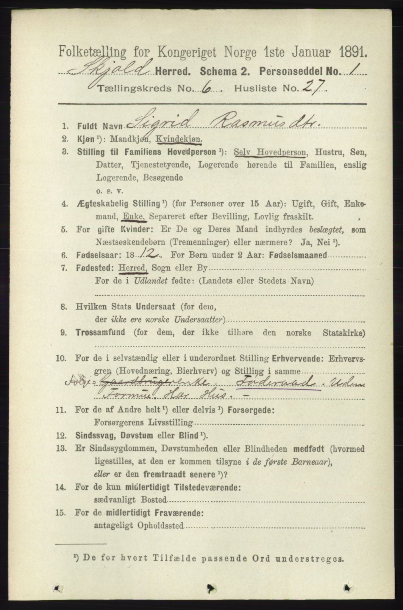 RA, Folketelling 1891 for 1154 Skjold herred, 1891, s. 1151