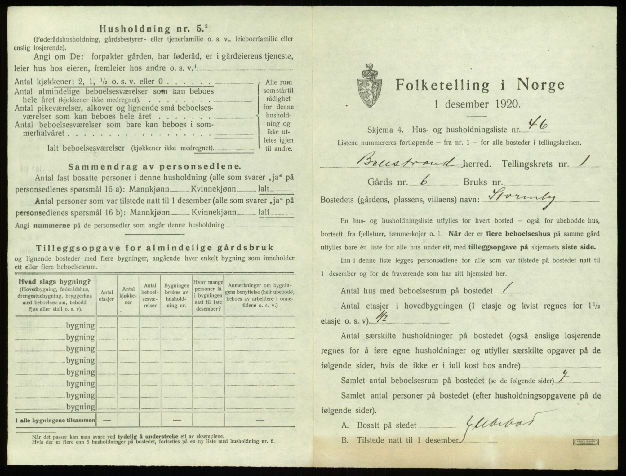 SAB, Folketelling 1920 for 1418 Balestrand herred, 1920, s. 129