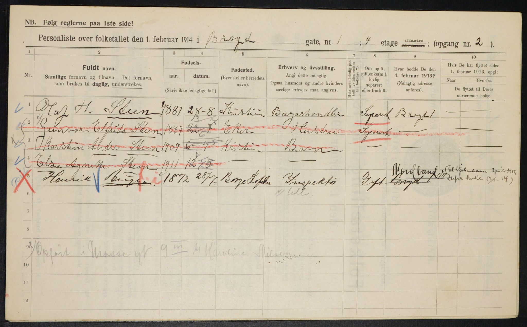 OBA, Kommunal folketelling 1.2.1914 for Kristiania, 1914, s. 9703