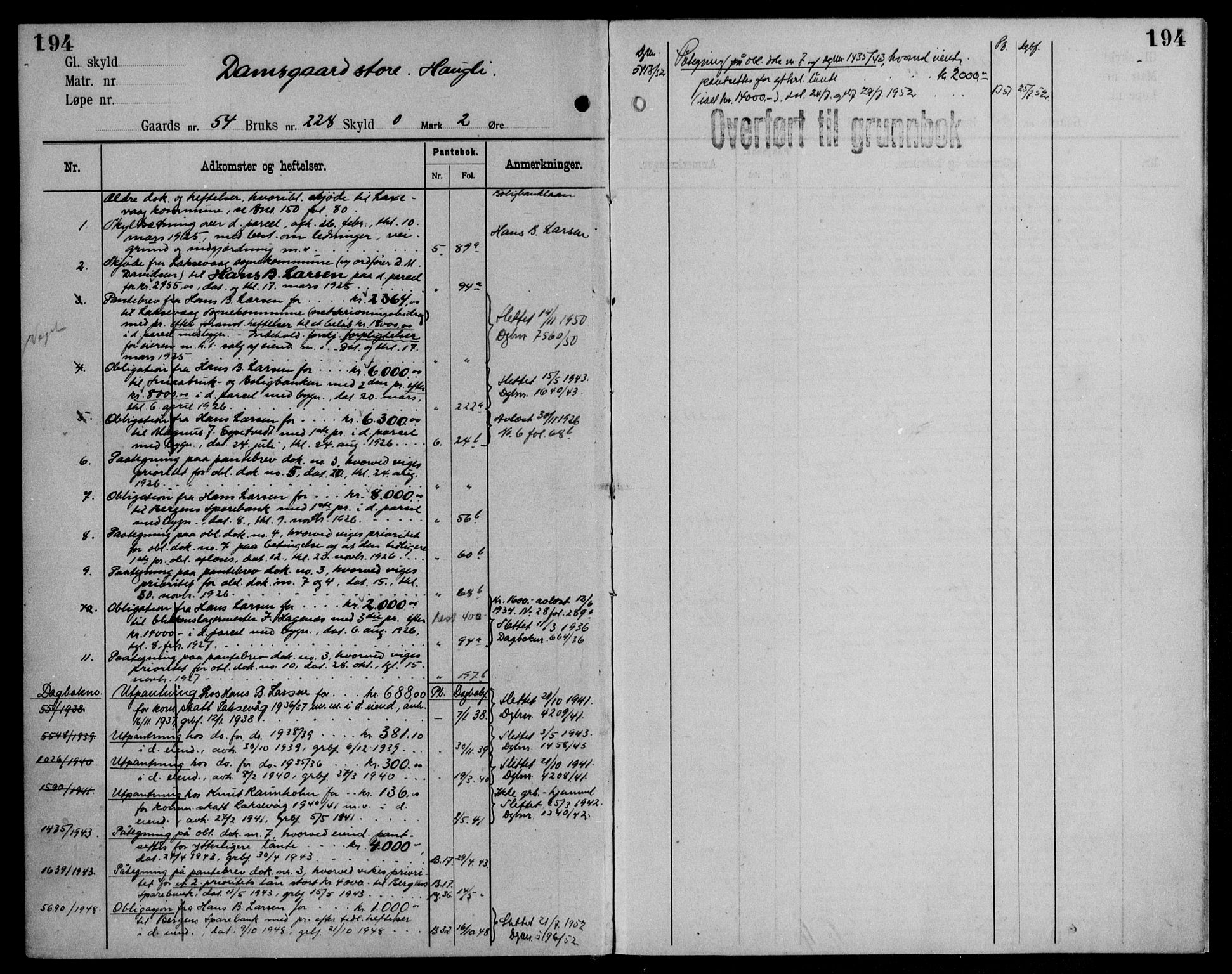 Midhordland sorenskriveri, AV/SAB-A-3001/1/G/Ga/Gab/L0115: Panteregister nr. II.A.b.115, s. 194