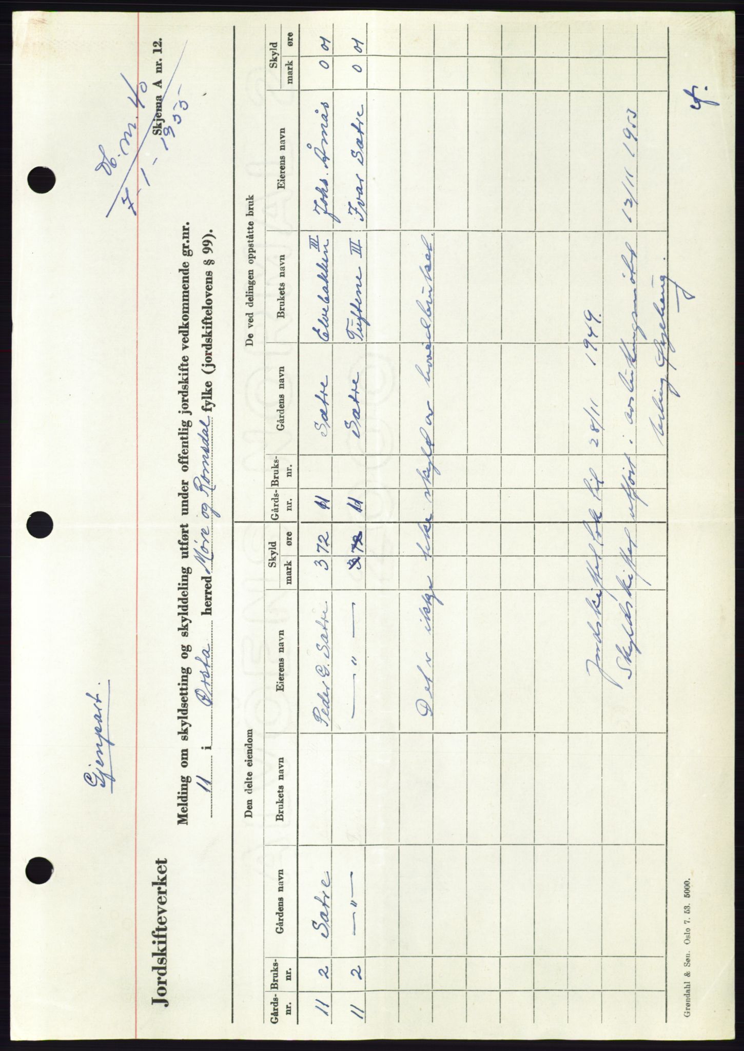 Søre Sunnmøre sorenskriveri, AV/SAT-A-4122/1/2/2C/L0100: Pantebok nr. 26A, 1954-1955, Dagboknr: 40/1955