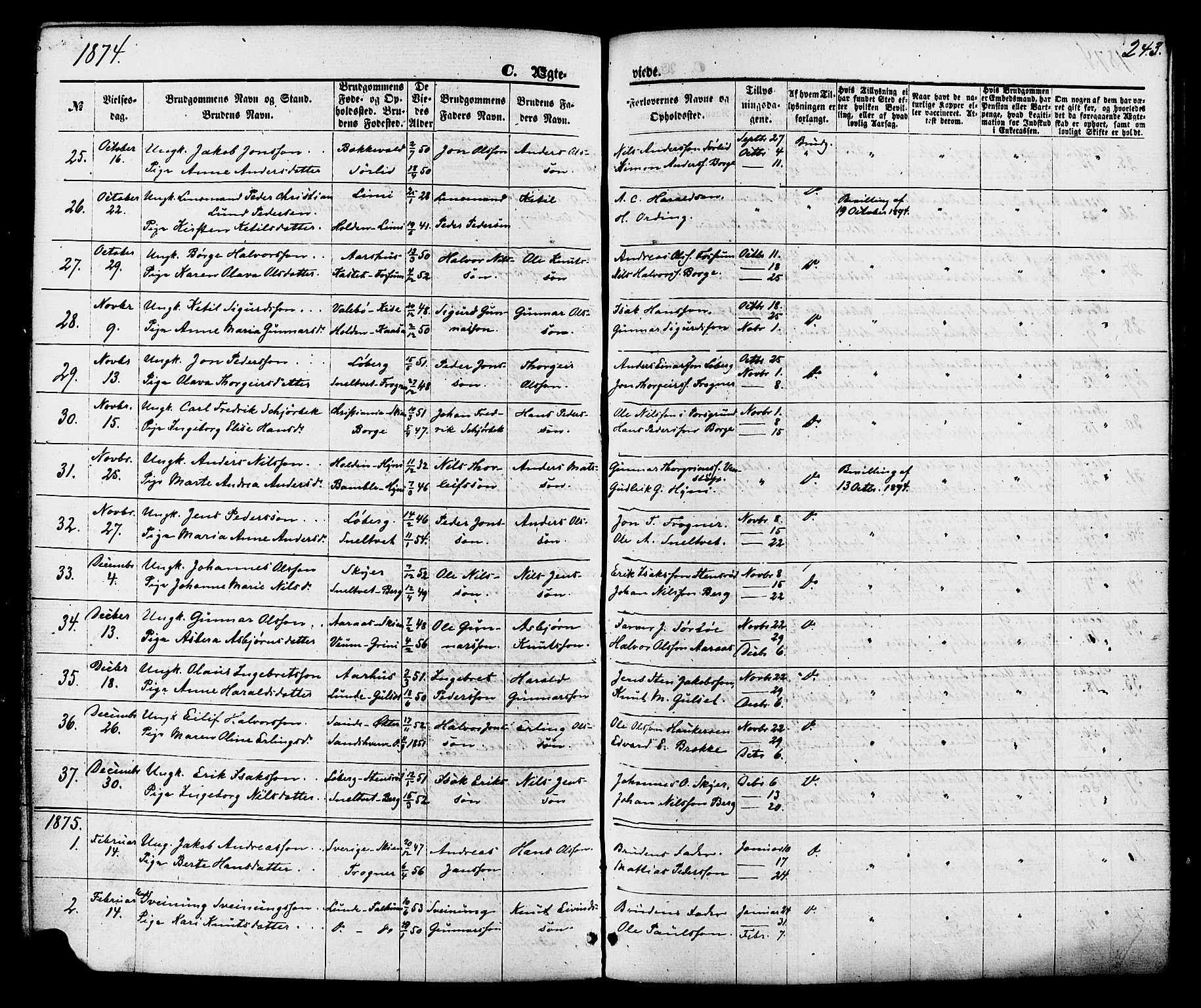 Gjerpen kirkebøker, AV/SAKO-A-265/F/Fa/L0009: Ministerialbok nr. I 9, 1872-1885, s. 243
