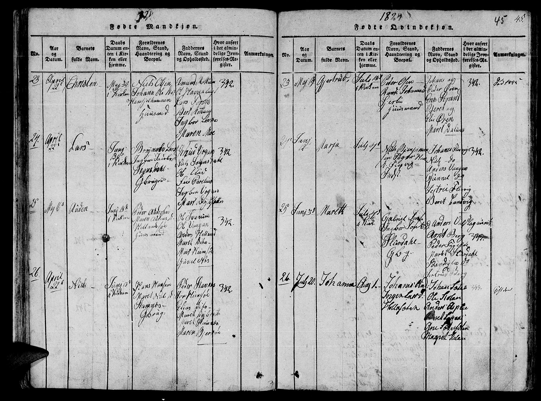 Ministerialprotokoller, klokkerbøker og fødselsregistre - Sør-Trøndelag, SAT/A-1456/630/L0491: Ministerialbok nr. 630A04, 1818-1830, s. 45