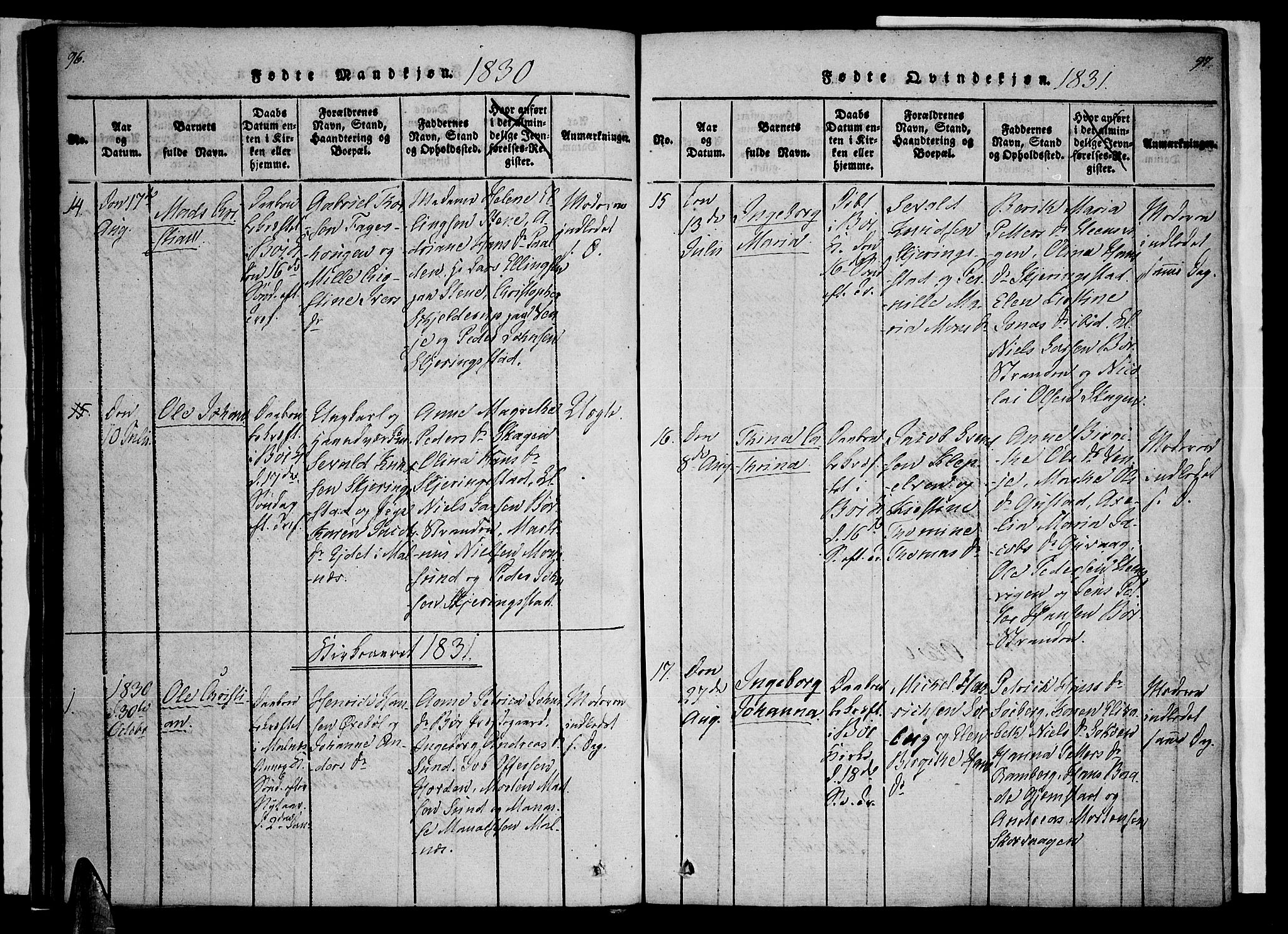 Ministerialprotokoller, klokkerbøker og fødselsregistre - Nordland, AV/SAT-A-1459/891/L1298: Ministerialbok nr. 891A03, 1820-1840, s. 96-97